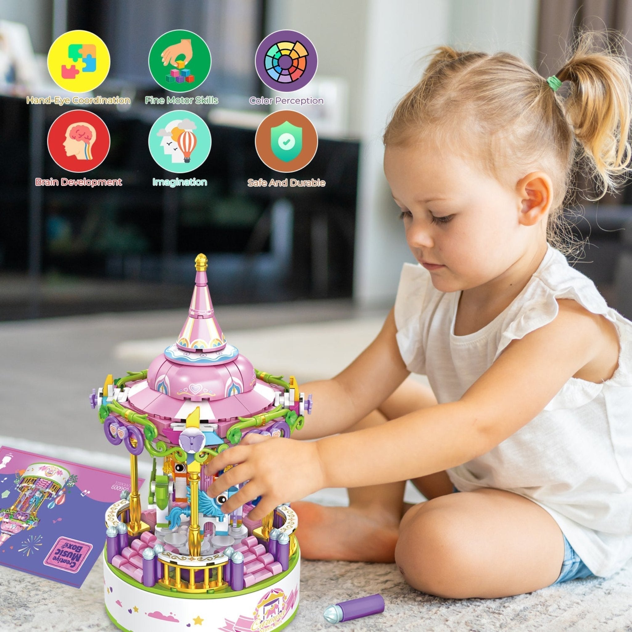 Contixo BK02 Carousel Building Block Set With Music Box - 488 PCS-thumbmail-5