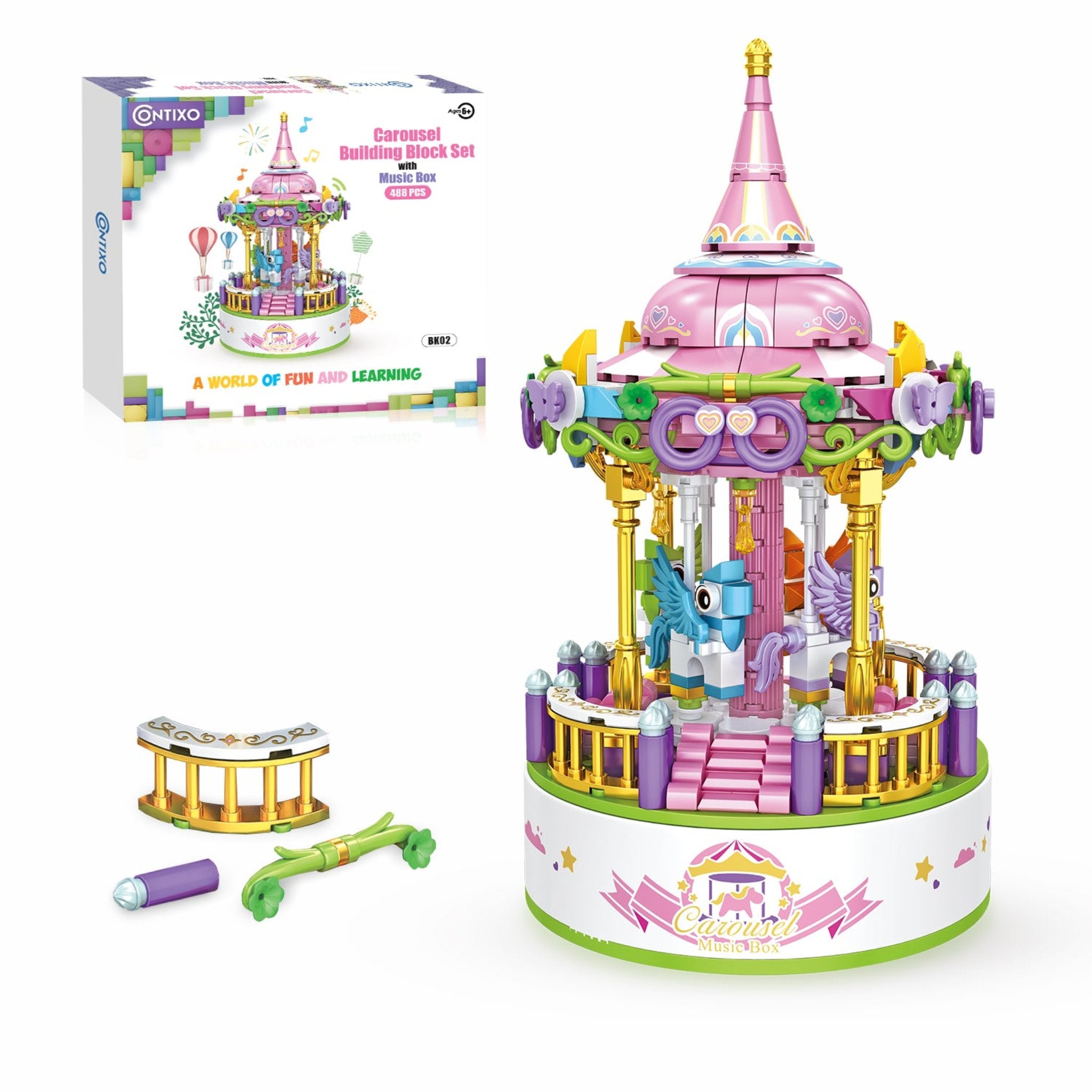 Contixo BK02 Carousel Building Block Set With Music Box - 488 PCS-thumbmail-1