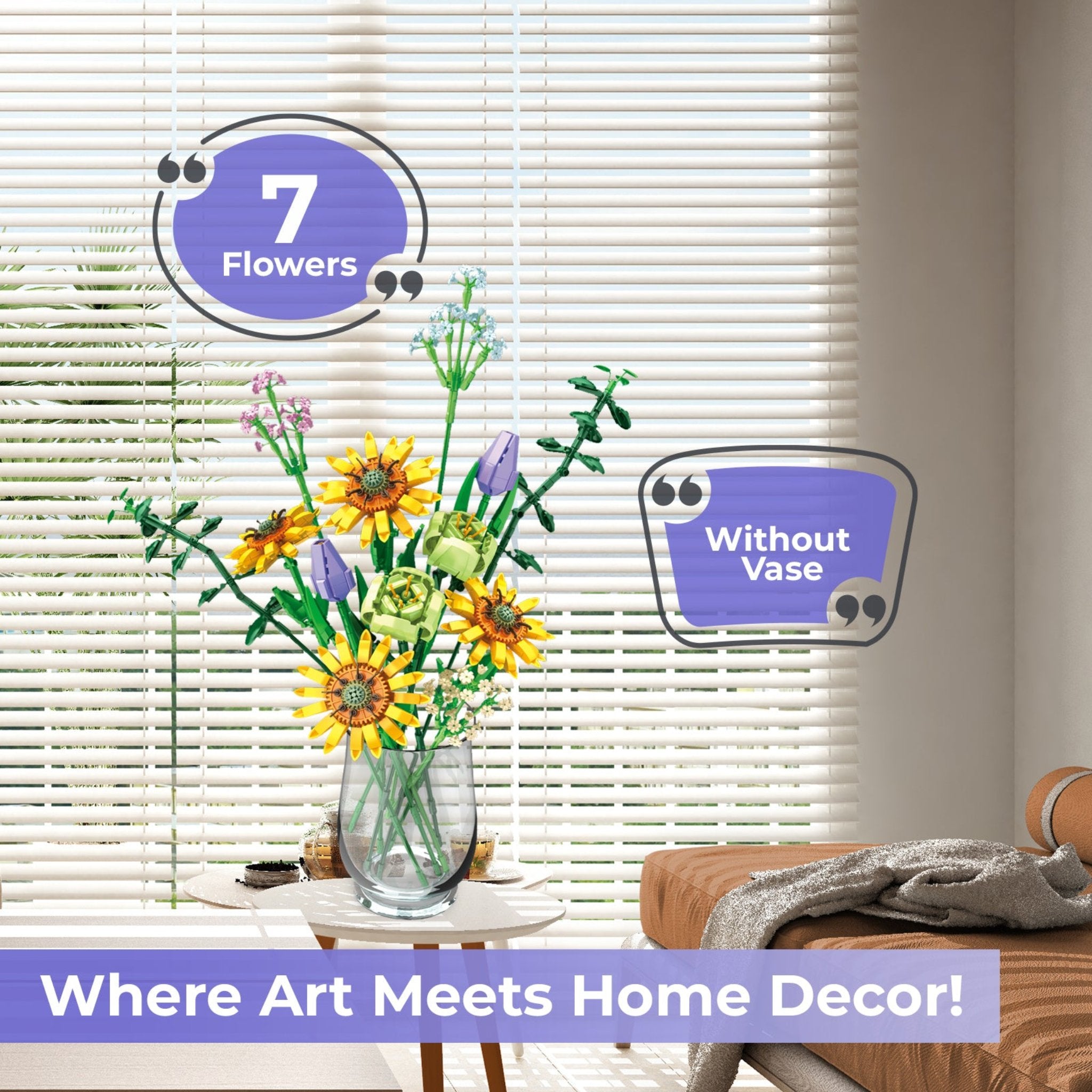 Contixo Sunflower Bouquet Building Set - 975 Pcs, DIY Floral STEM Kit, Home Deco-thumbmail-4