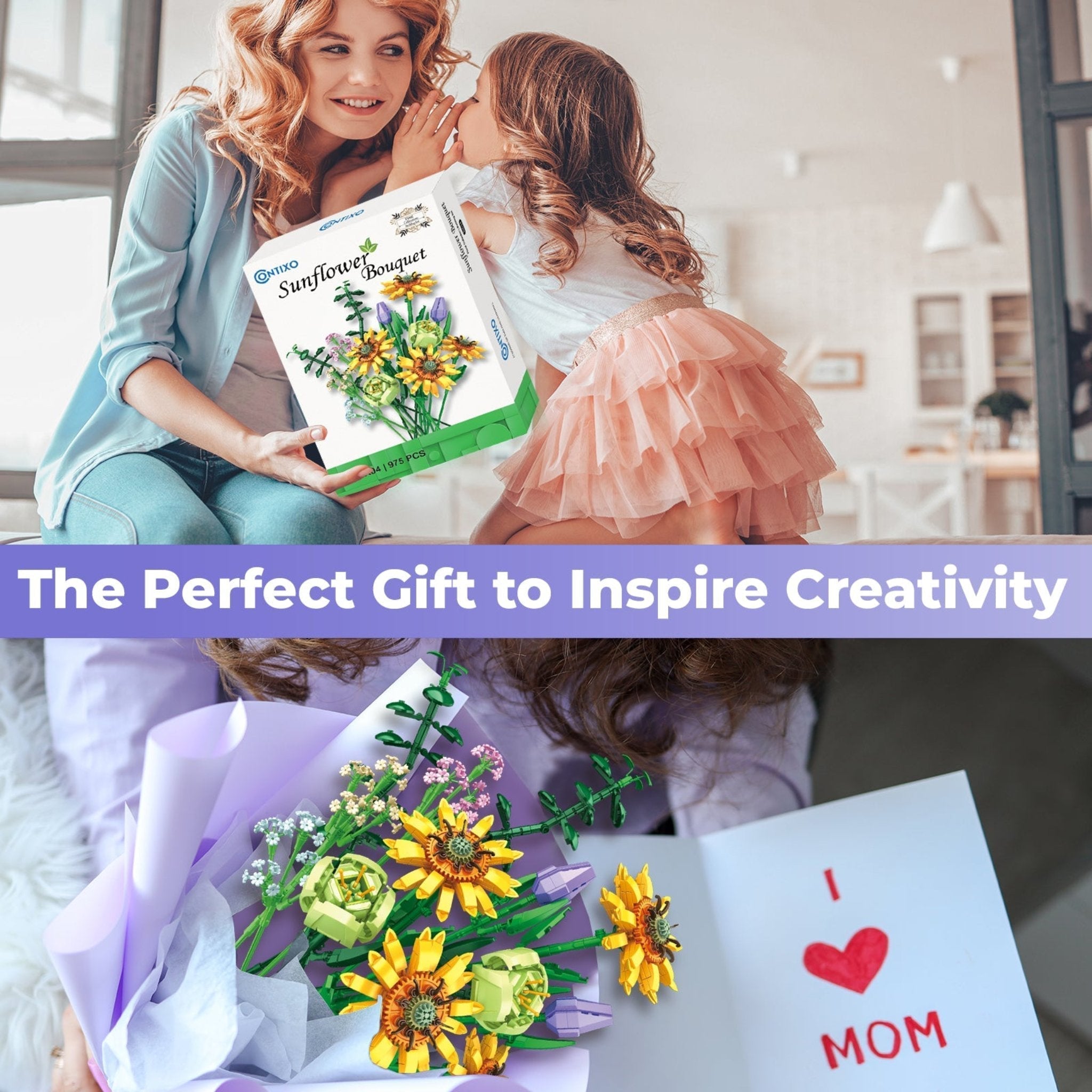 Contixo Sunflower Bouquet Building Set - 975 Pcs, DIY Floral STEM Kit, Home Deco-thumbmail-6