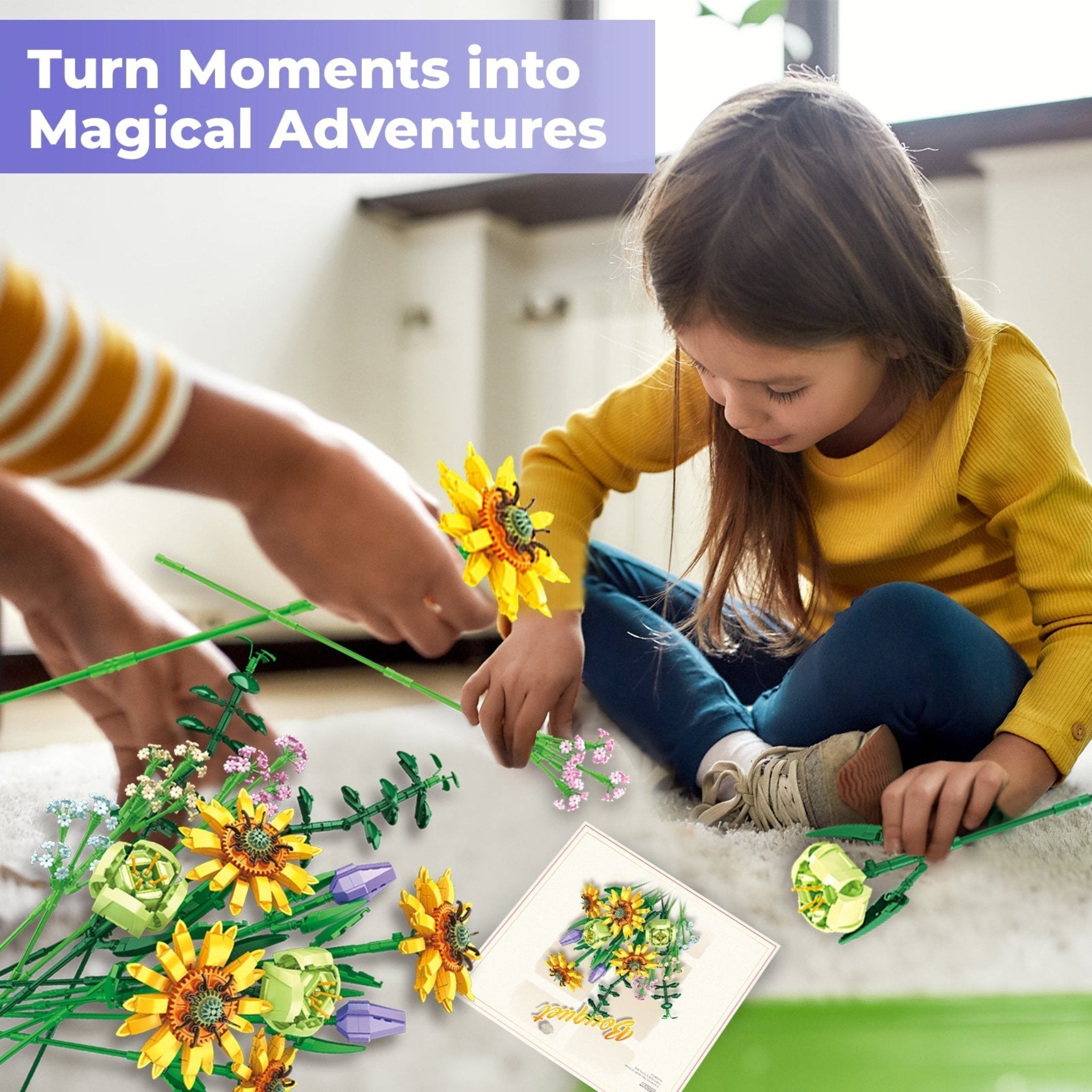 Contixo Sunflower Bouquet Building Set - 975 Pcs, DIY Floral STEM Kit, Home Deco-thumbmail-2
