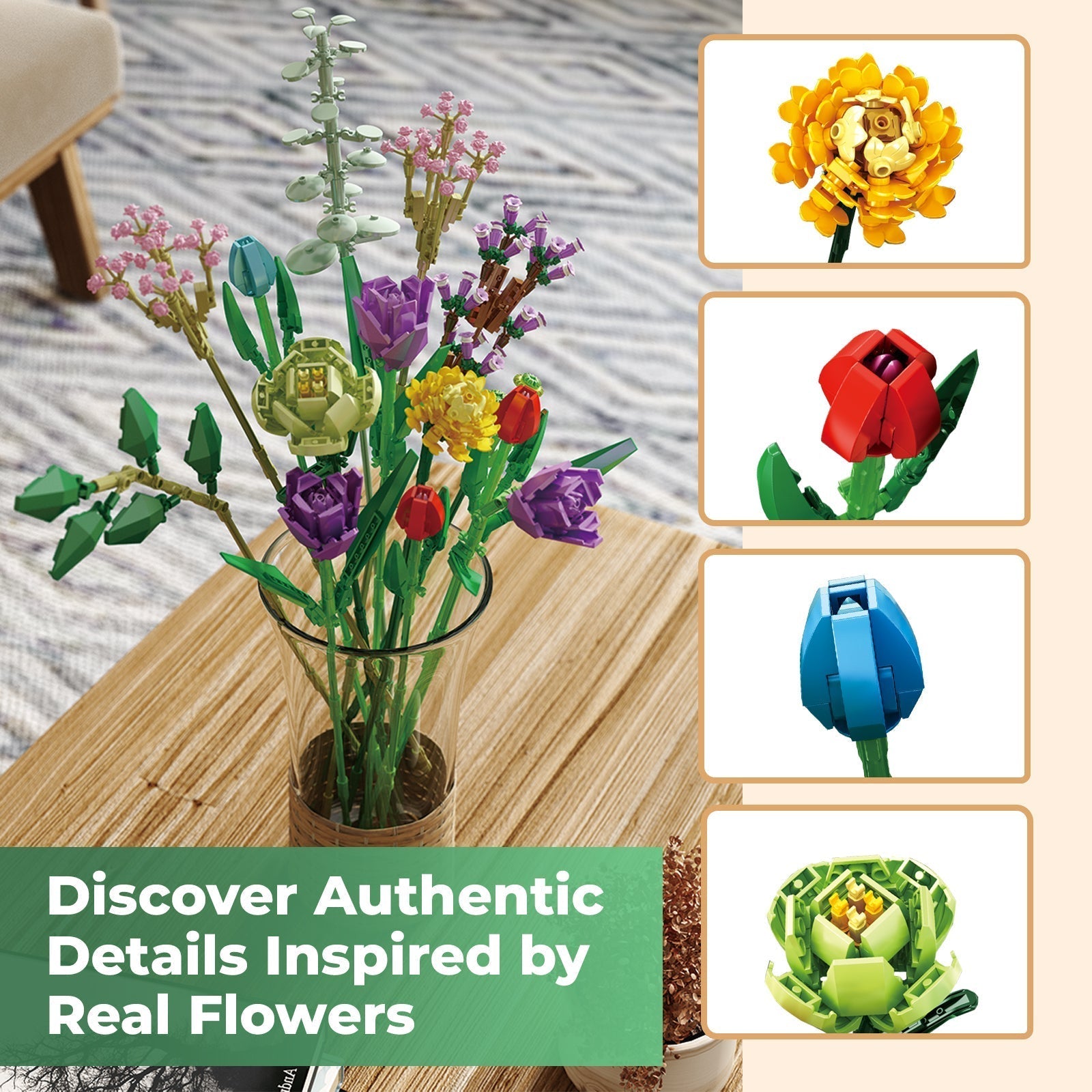 Contixo BK05 Tulip Bouquet Floral Collection Building Block Set - 999 PCS-thumbmail-2