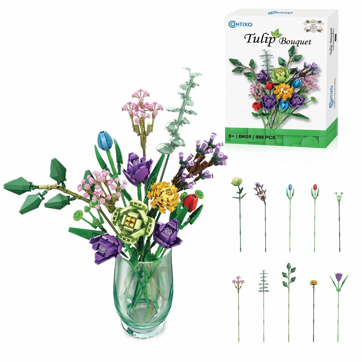 Contixo BK05 Tulip Bouquet Floral Collection Building Block Set - 999 PCS-thumbmail-1