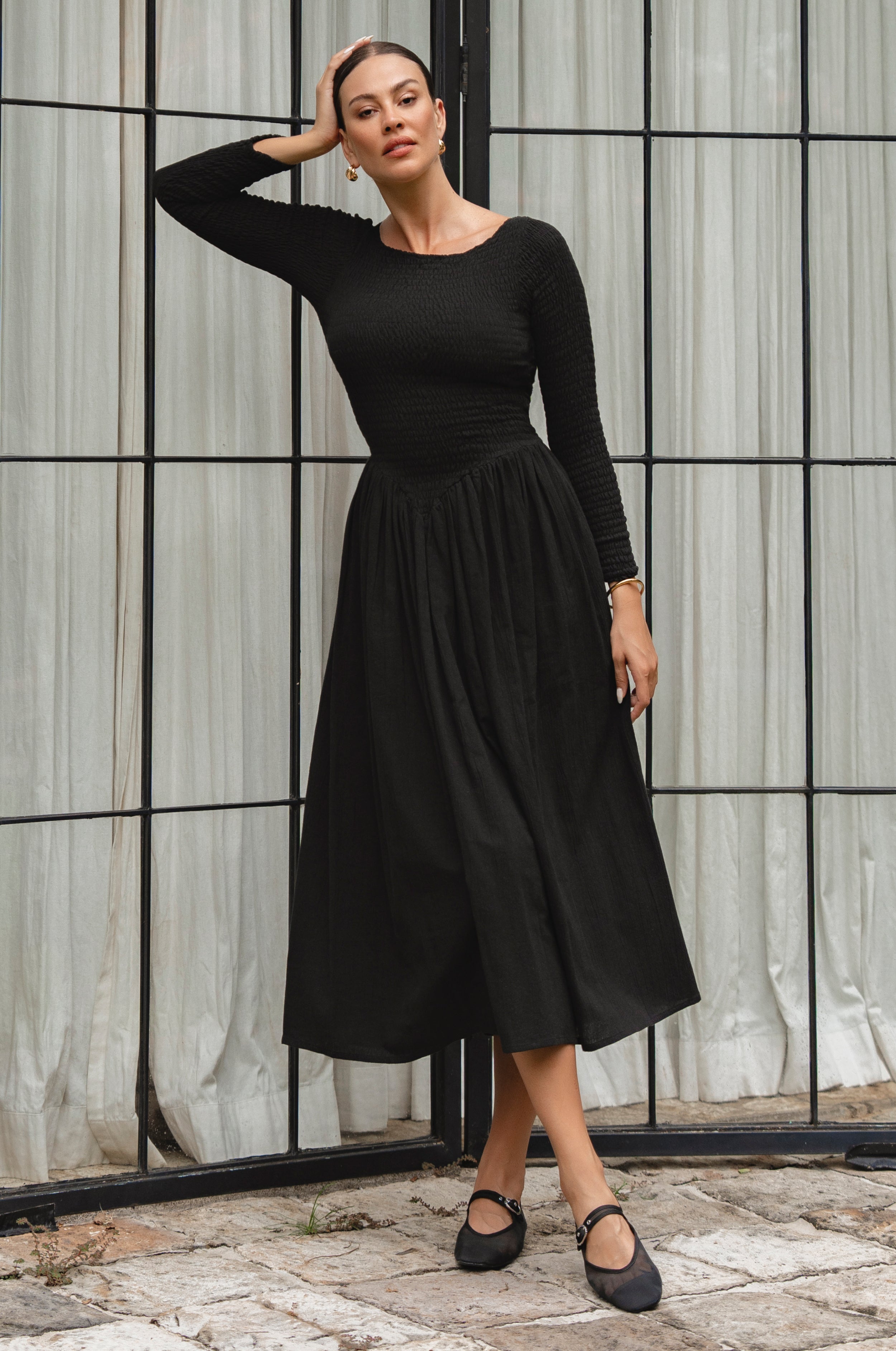 Chantilly Long Sleeve Smocked Dress-thumbmail-2