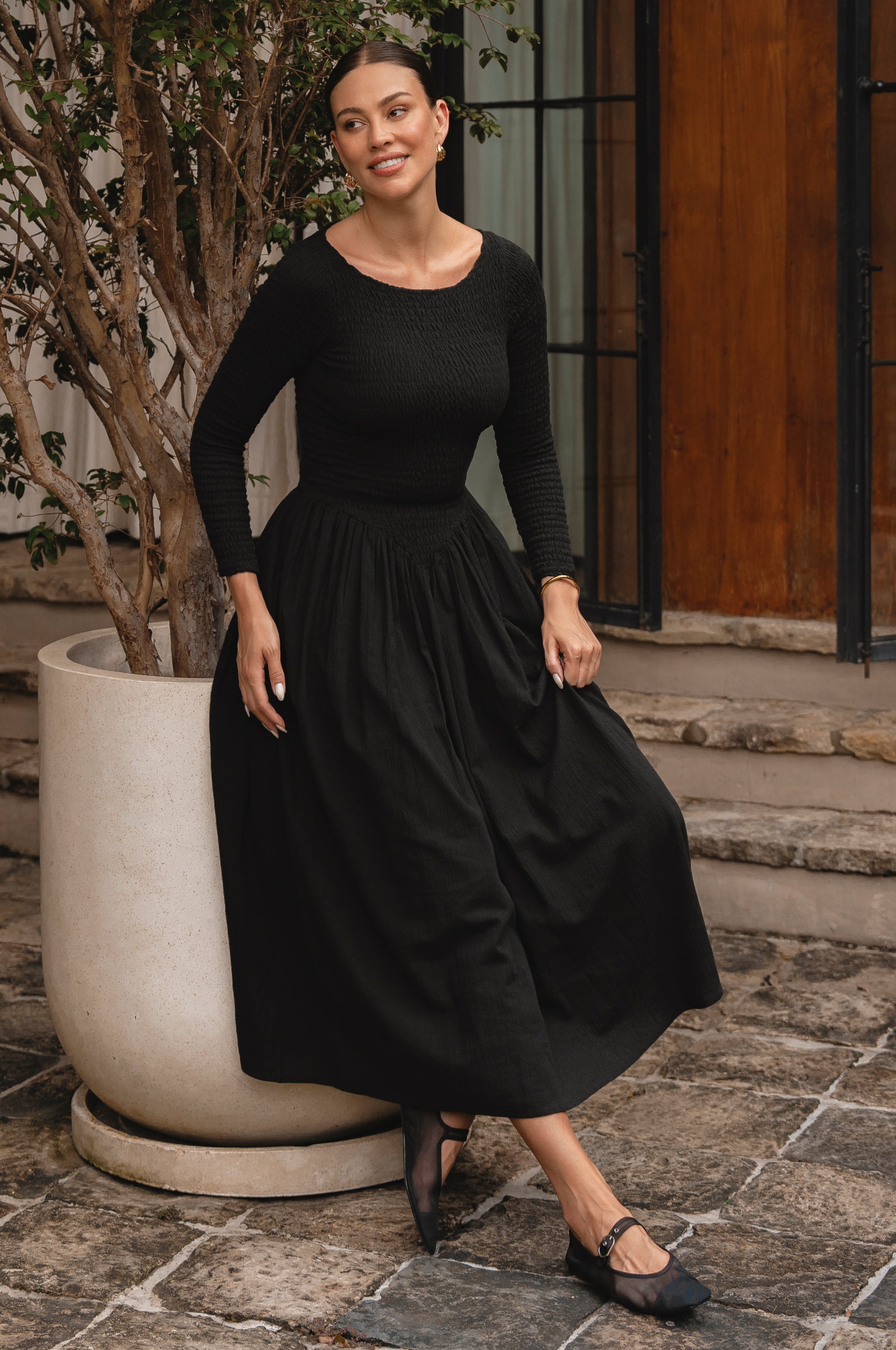 Chantilly Long Sleeve Smocked Dress-thumbmail-3