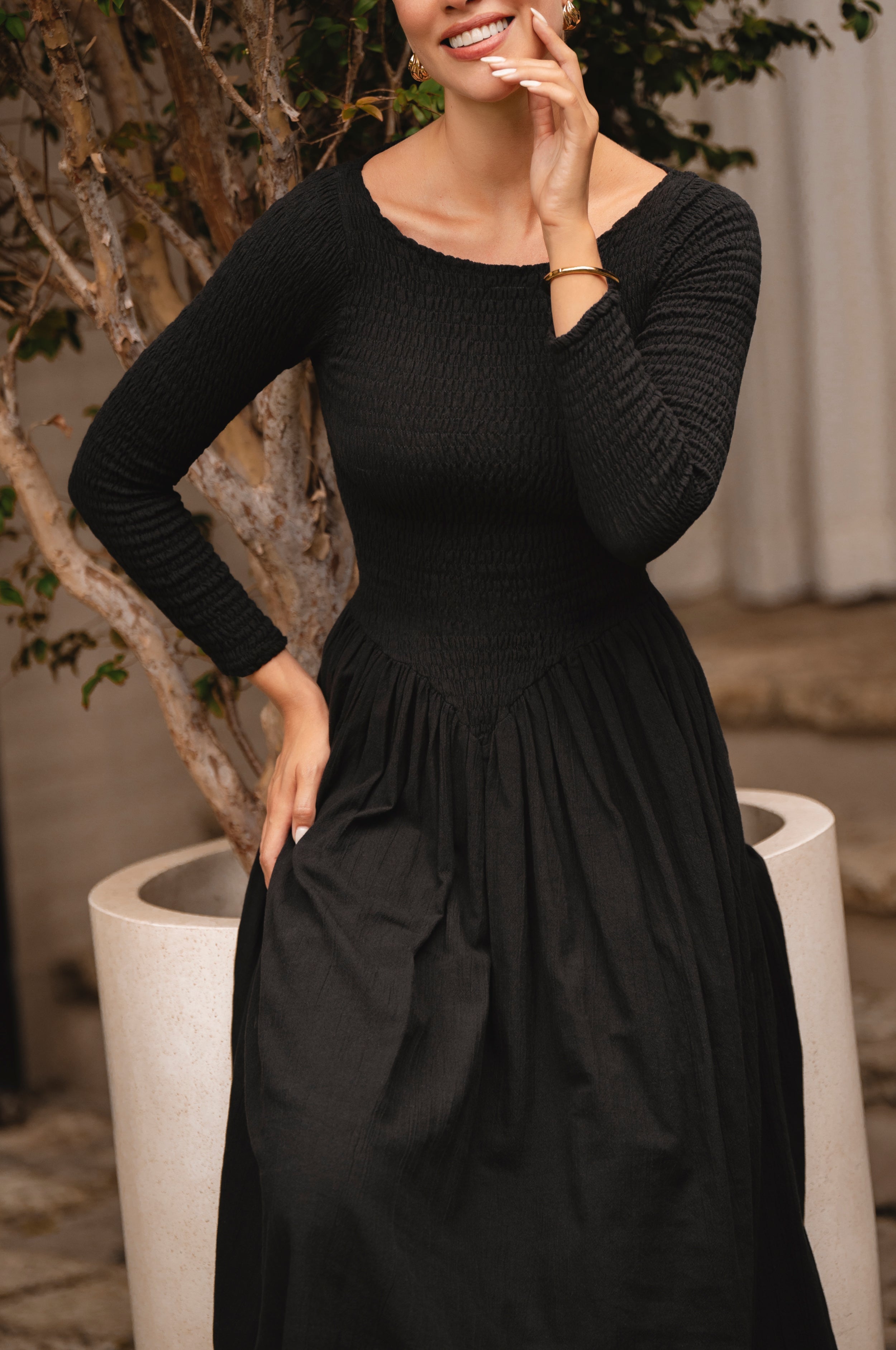 Chantilly Long Sleeve Smocked Dress-thumbmail-4