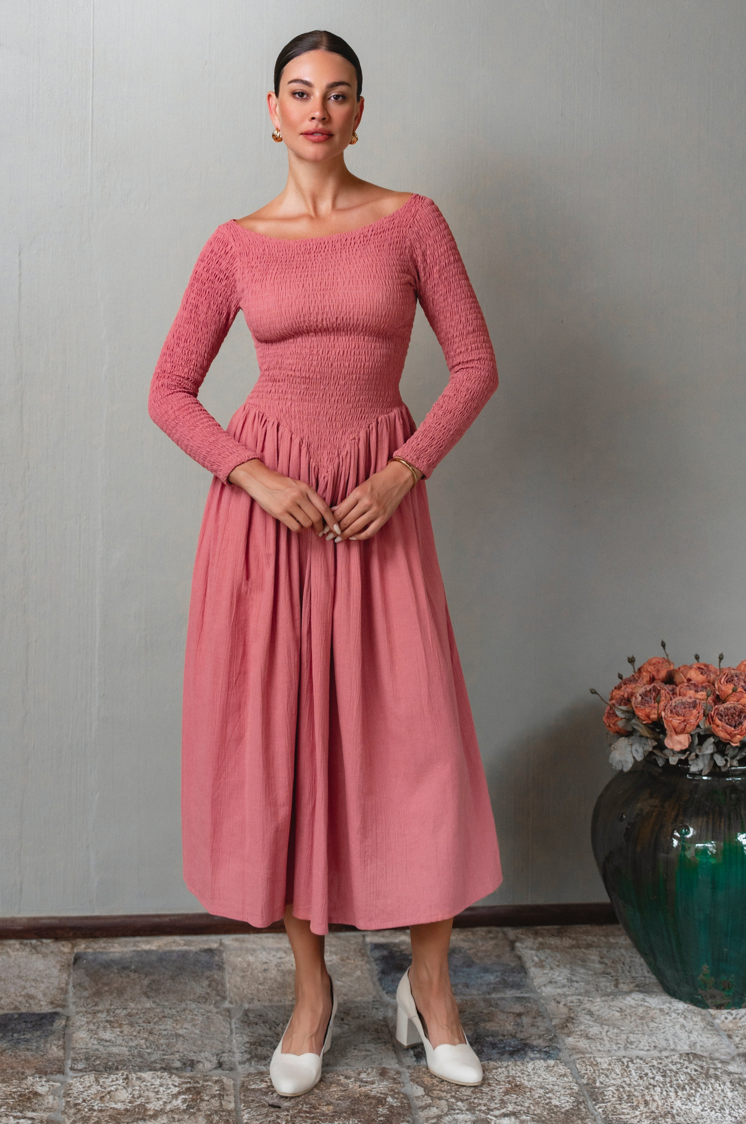 Chantilly Long Sleeve Smocked Dress-thumbmail-9