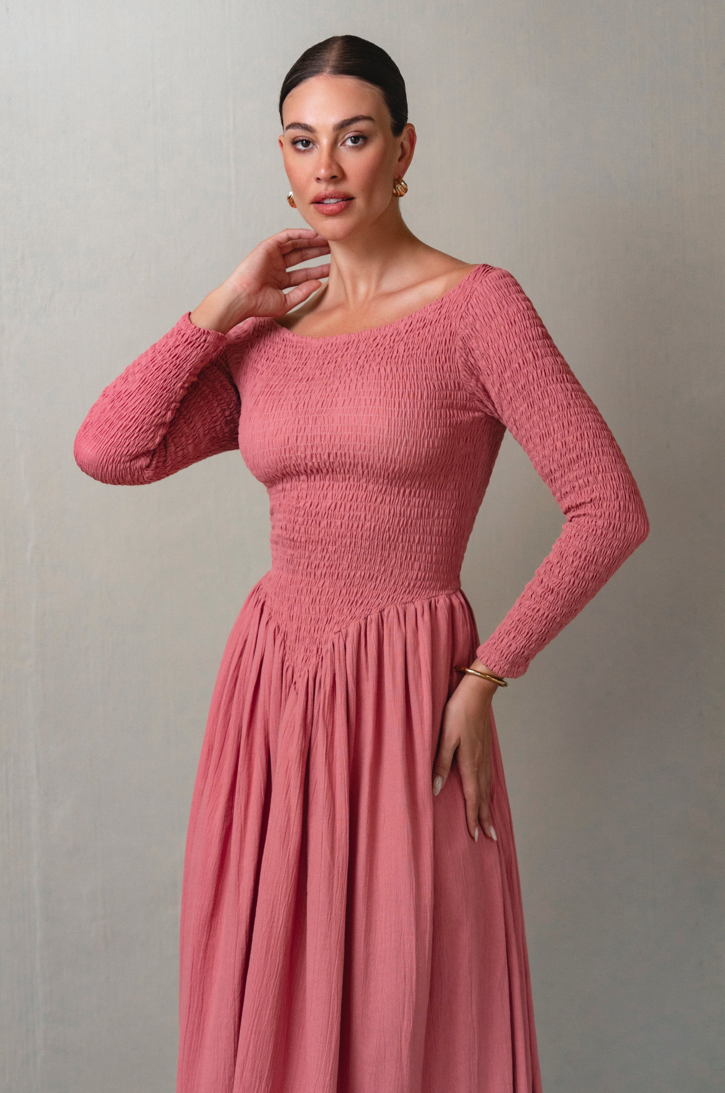 Chantilly Long Sleeve Smocked Dress-thumbmail-10