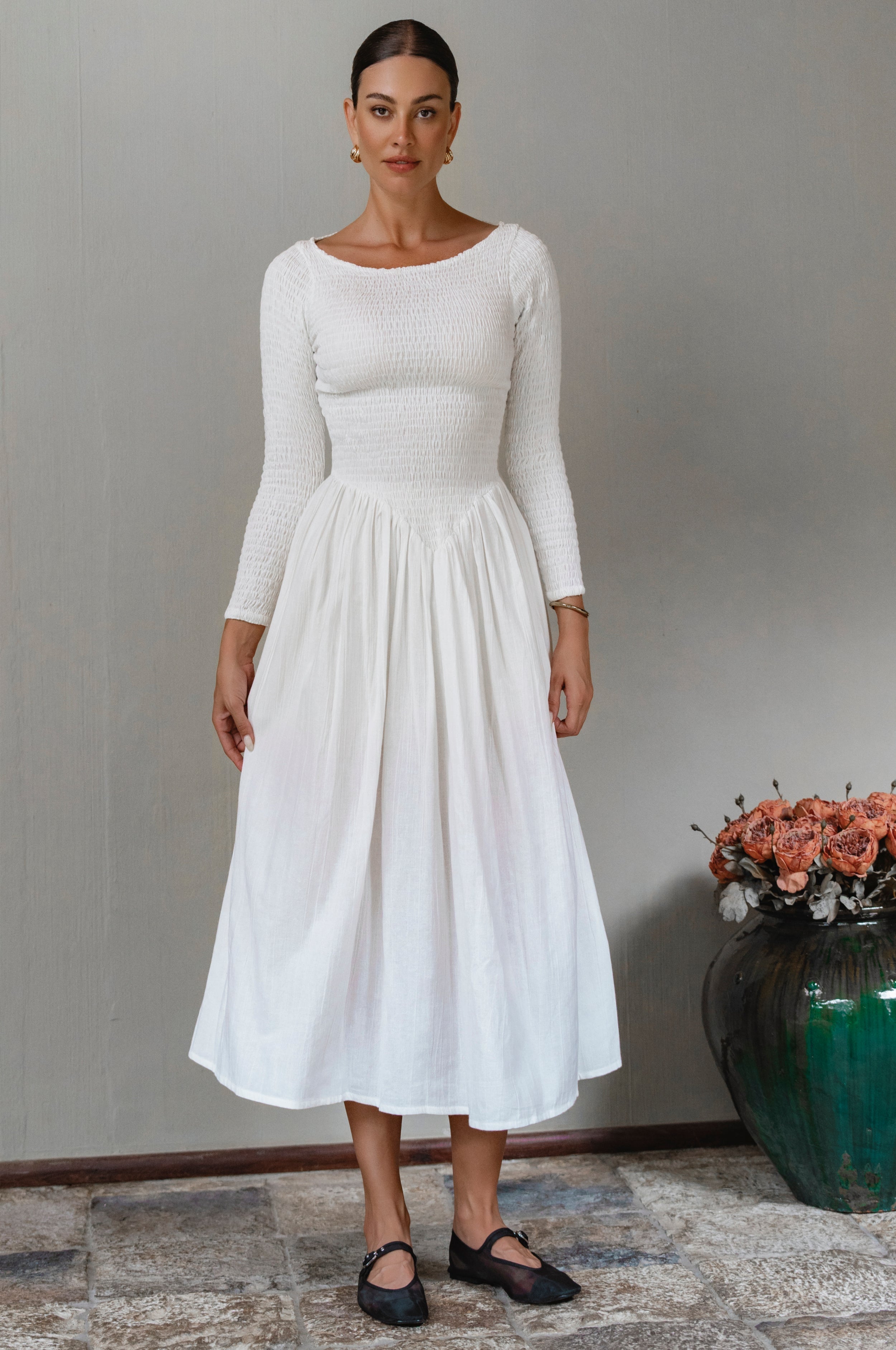Chantilly Long Sleeve Smocked Dress-thumbmail-4