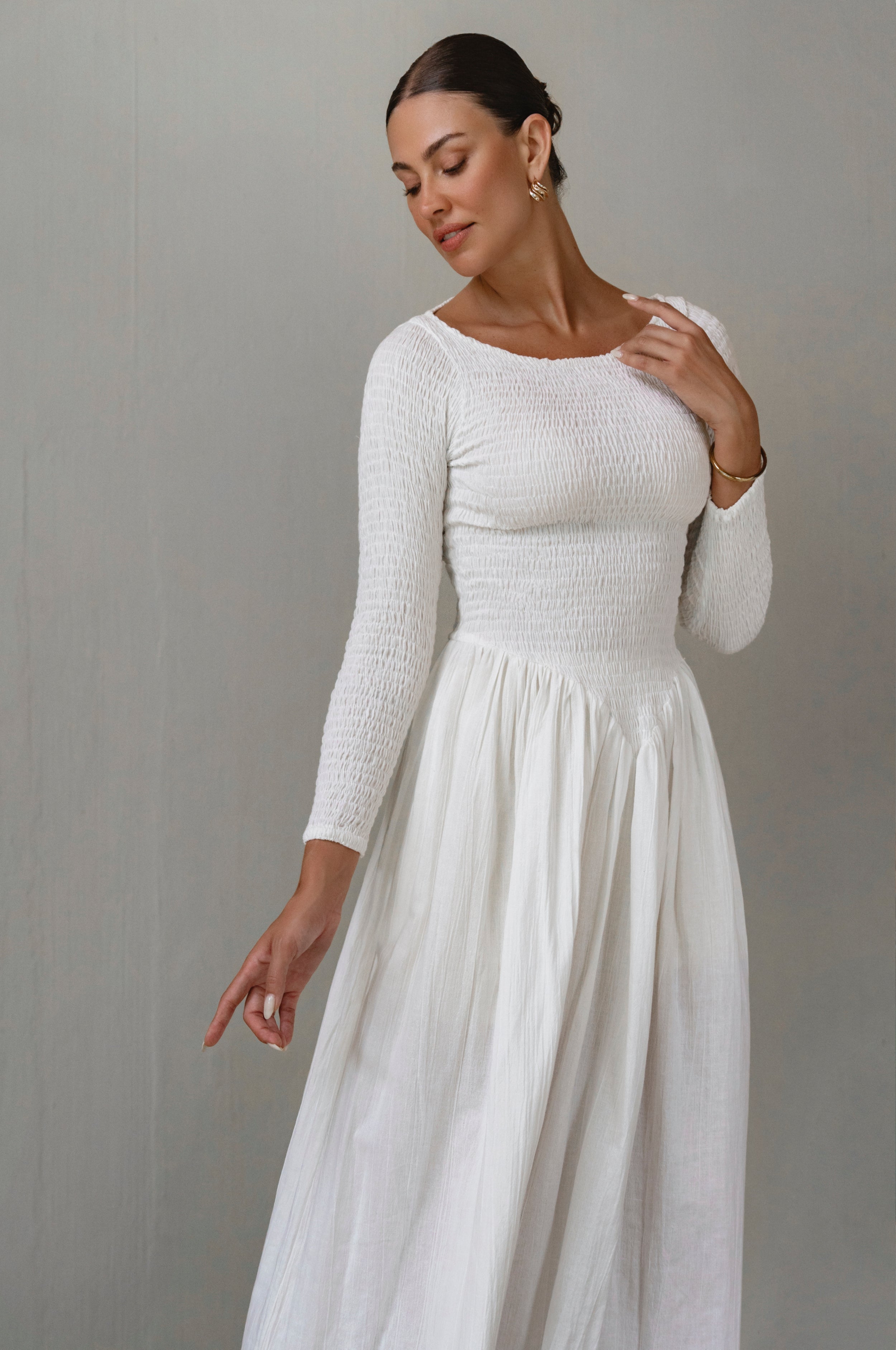 Chantilly Long Sleeve Smocked Dress-thumbmail-2