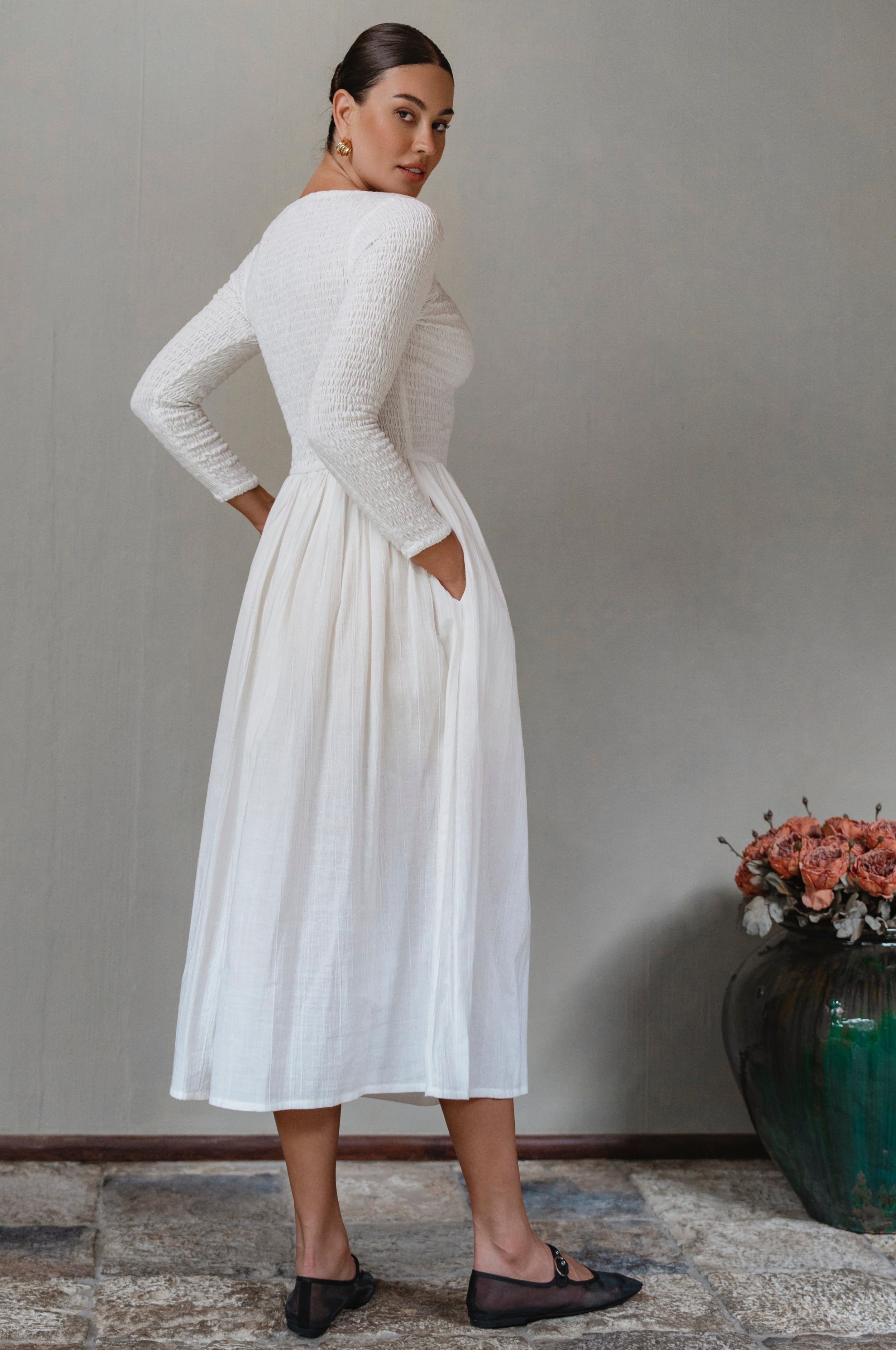 Chantilly Long Sleeve Smocked Dress-thumbmail-1