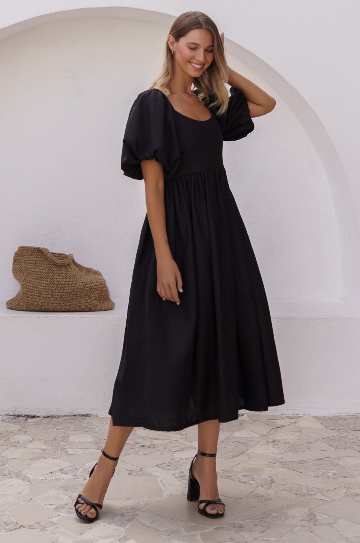 Cherie Puff Sleeve Midi Dress-thumbmail-2