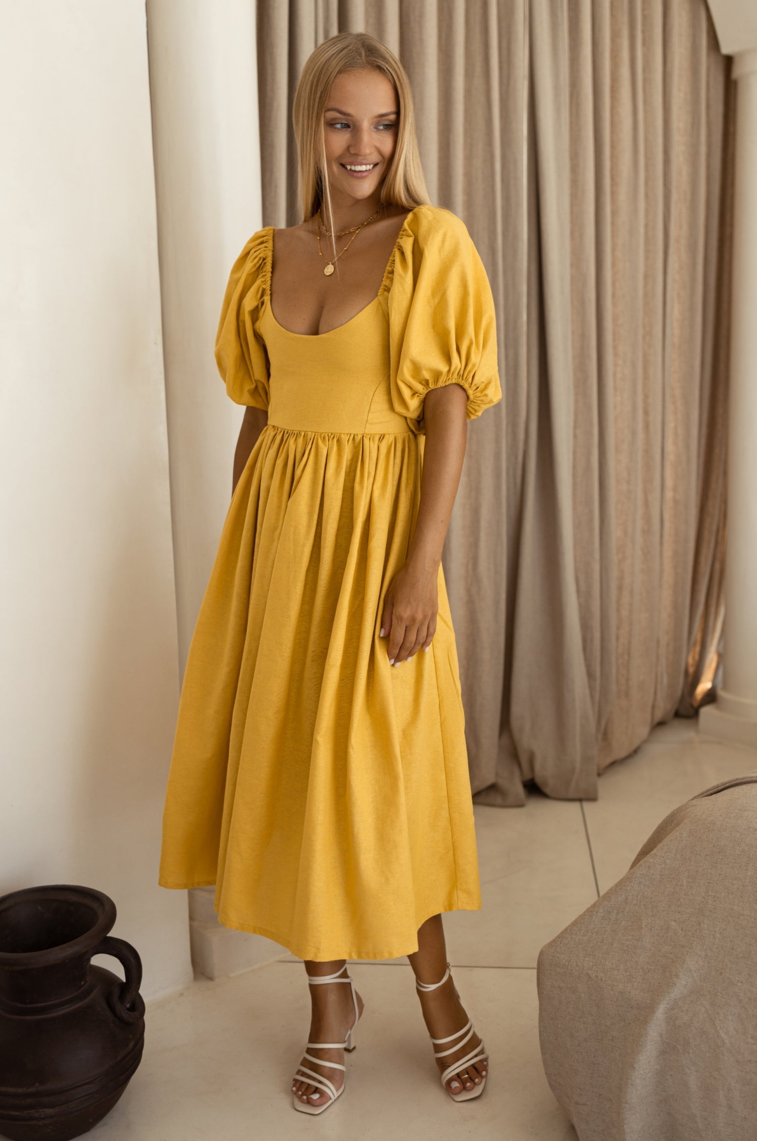 Cherie Puff Sleeve Midi Dress-thumbmail-4