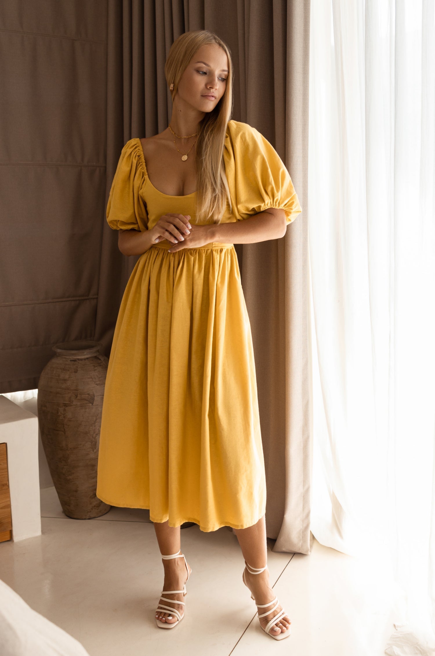 Cherie Puff Sleeve Midi Dress-thumbmail-11