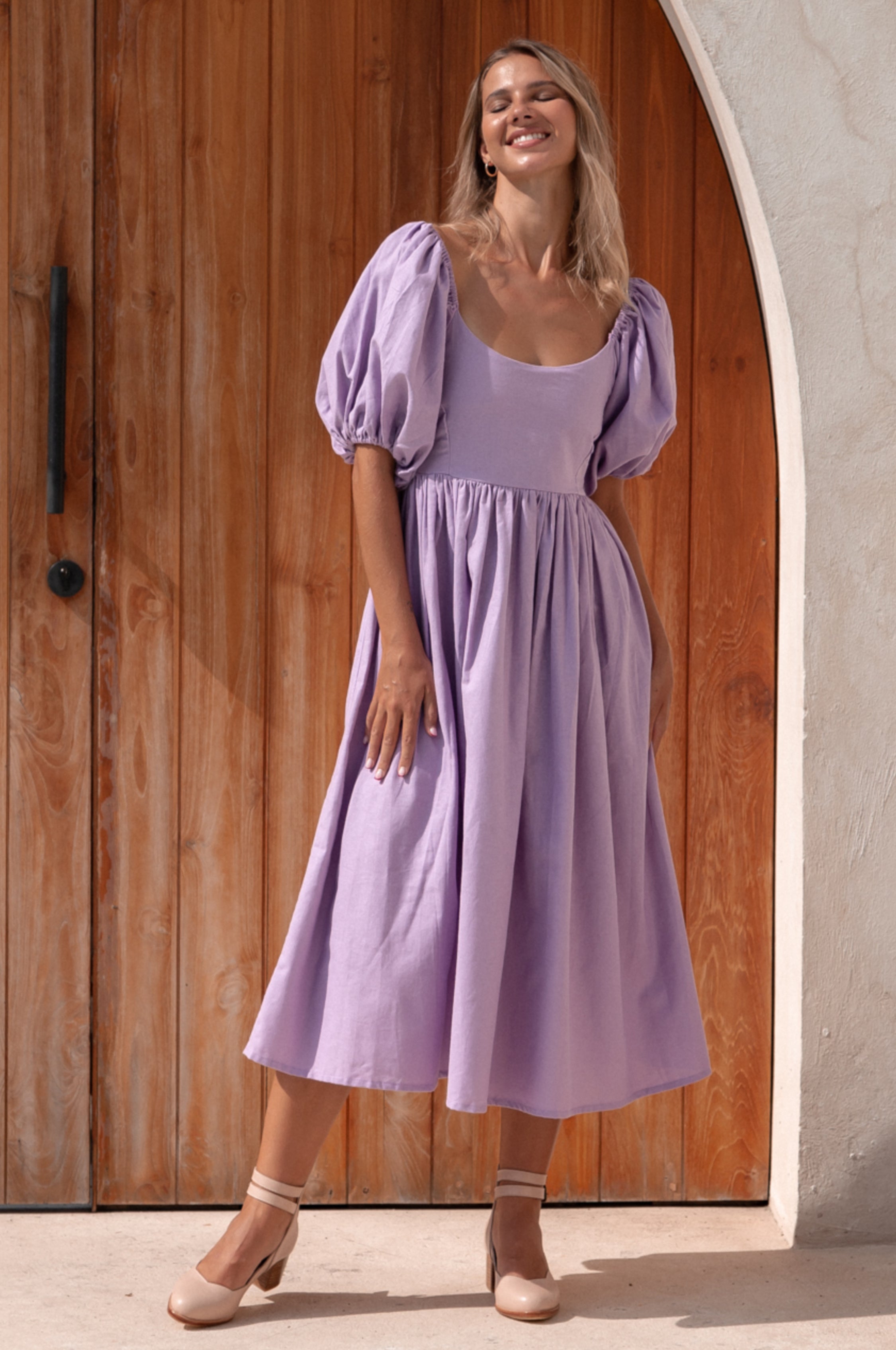 Cherie Puff Sleeve Midi Dress-thumbmail-2