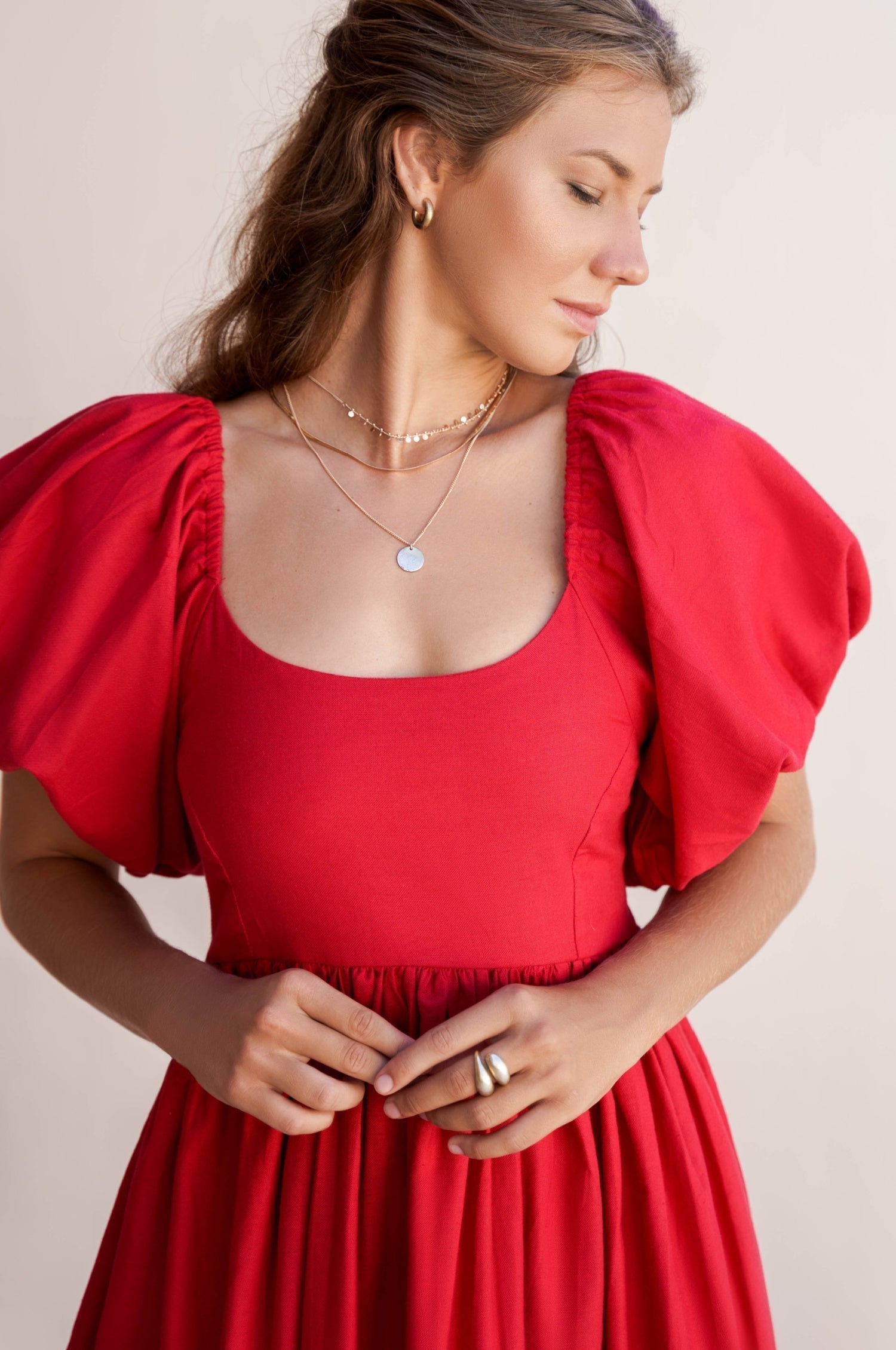 Cherie Puff Sleeve Midi Dress-thumbmail-1
