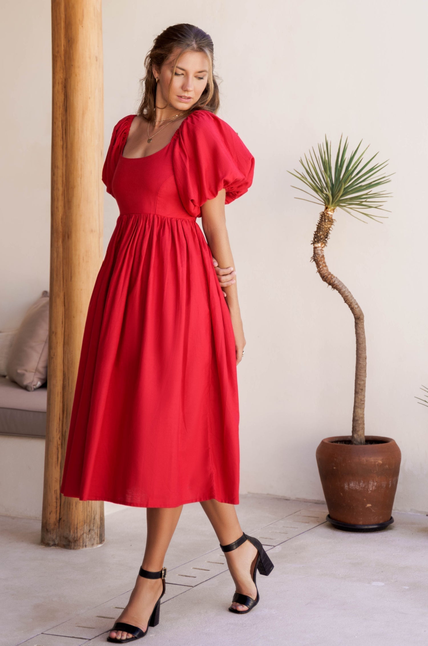 Cherie Puff Sleeve Midi Dress-thumbmail-4