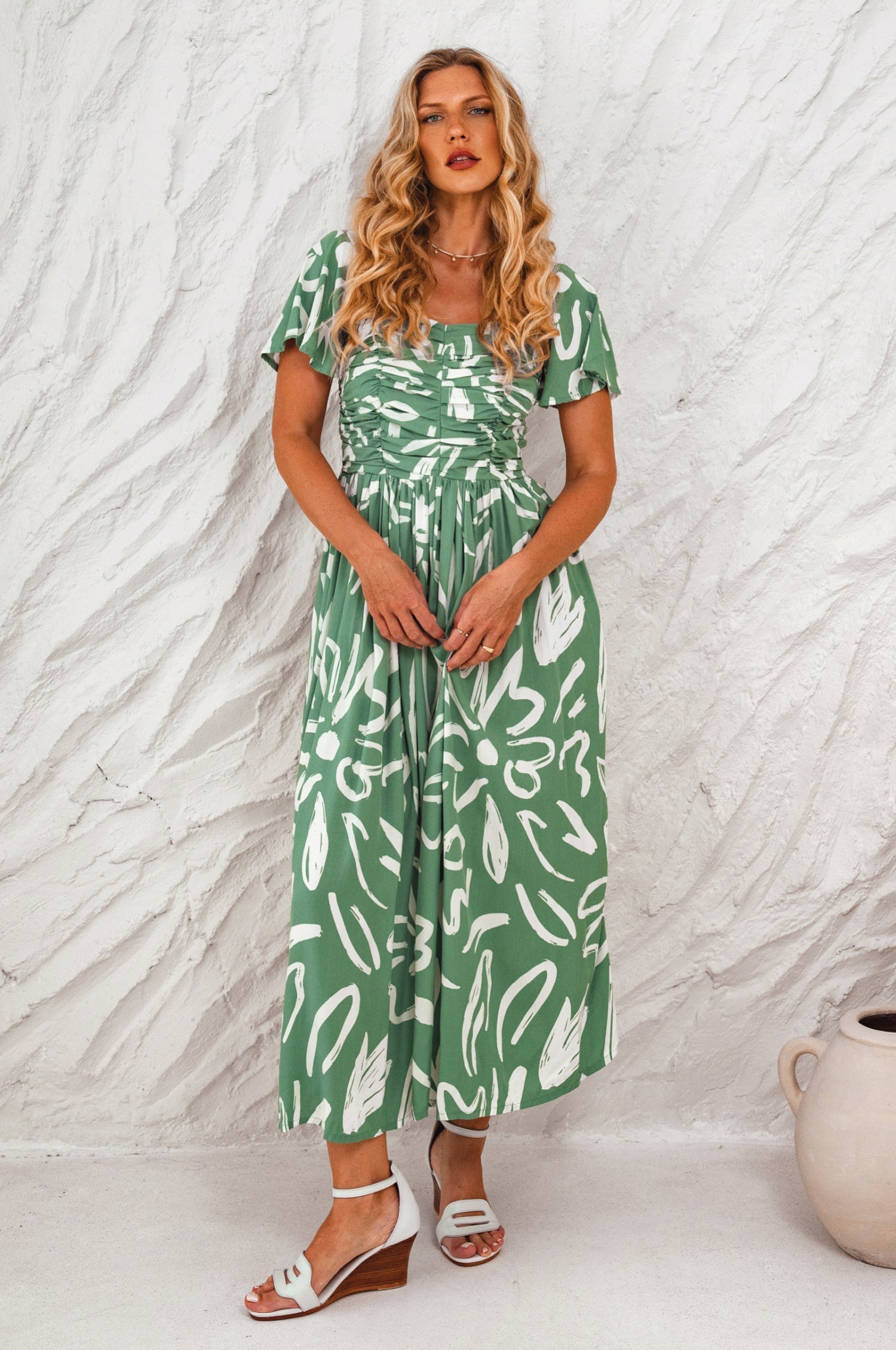 Clemente Gathered Midi Dress-thumbmail-5