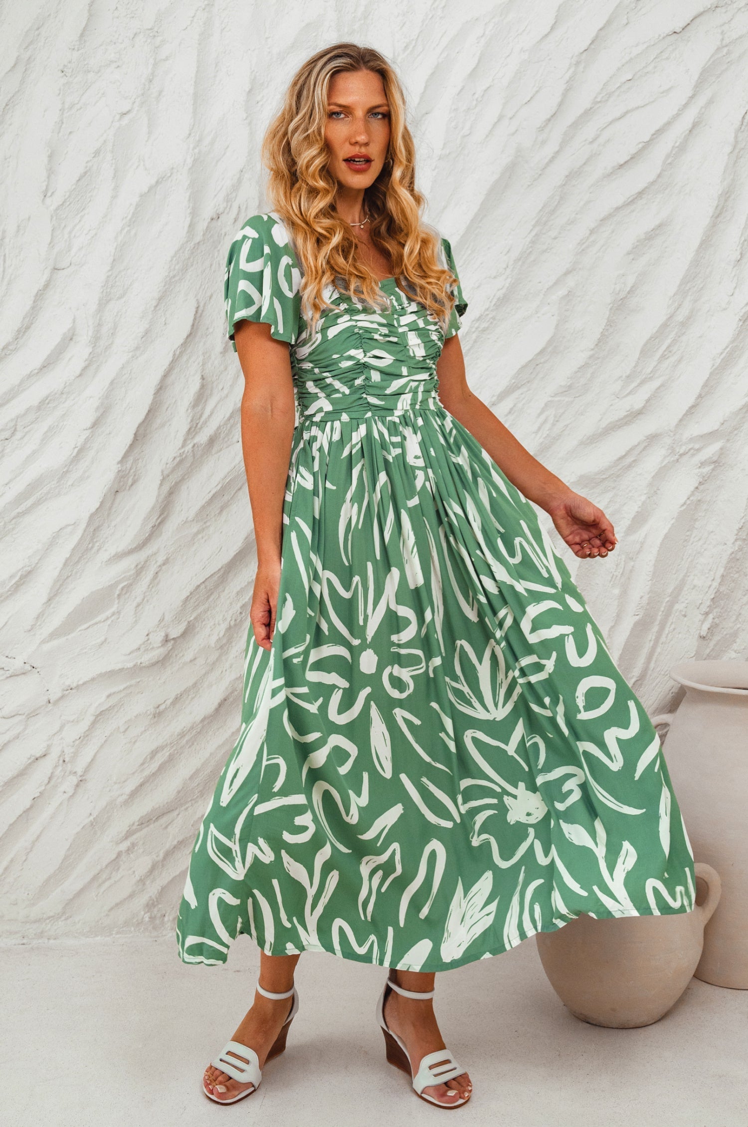 Clemente Gathered Midi Dress-thumbmail-2