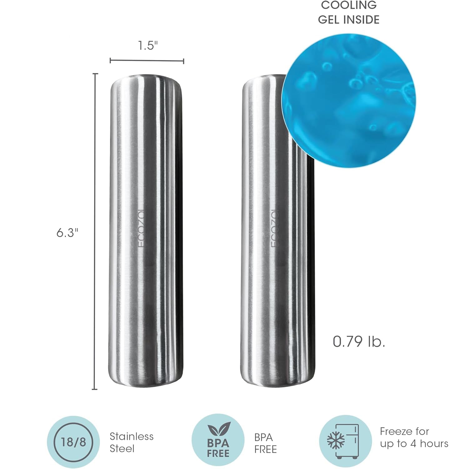 Stainless Steel Ice Packs for Lunch Bags and Coolers, 4 Pack Cylinder Shape-thumbmail-4