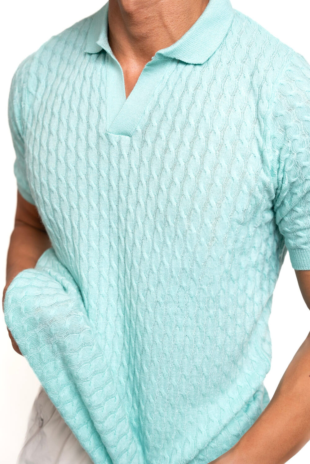 Cashmere Feel Polo Shirt | Sky Blue-thumbmail-1
