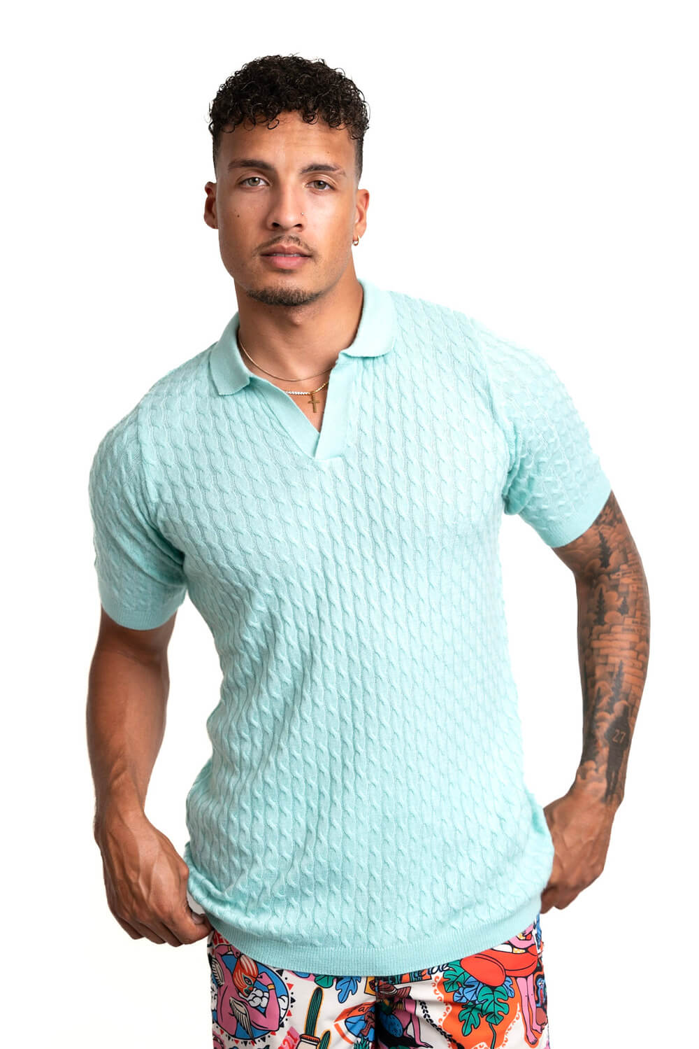 Cashmere Feel Polo Shirt | Sky Blue-thumbmail-3