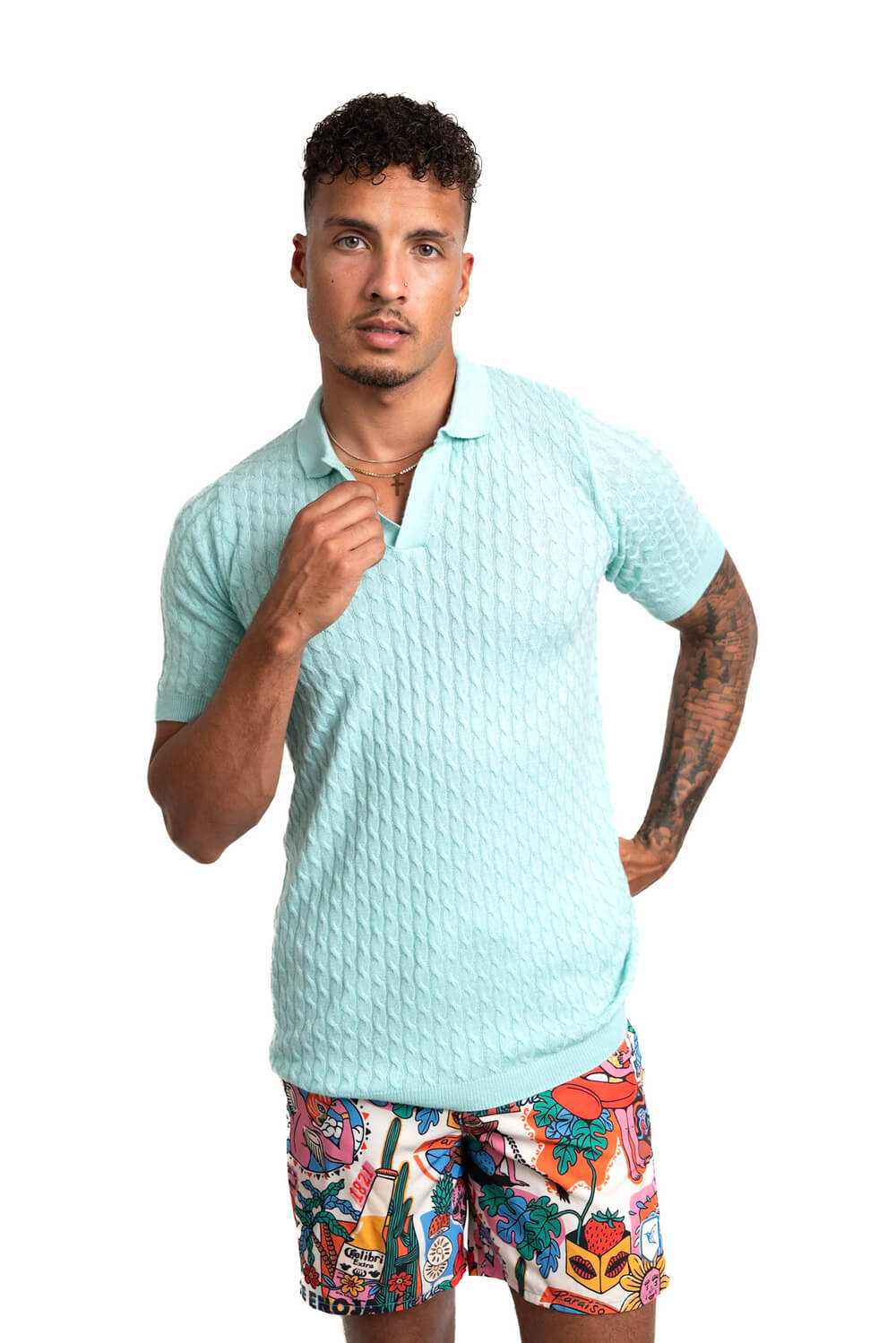 Cashmere Feel Polo Shirt | Sky Blue-thumbmail-4