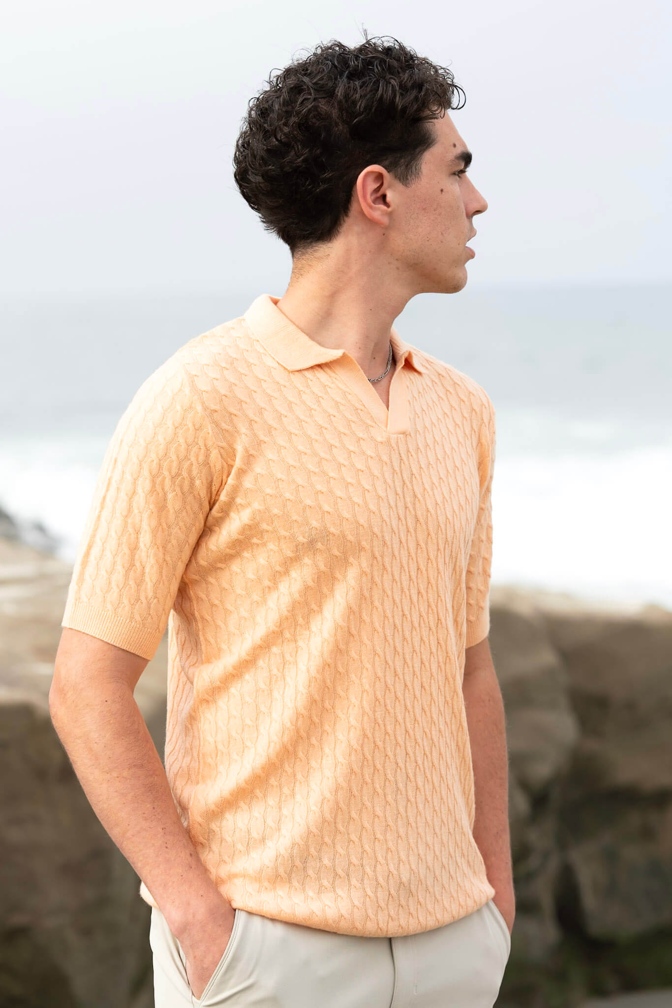 Cashmere Feel Polo Shirt | Orange Creme-thumbmail-1