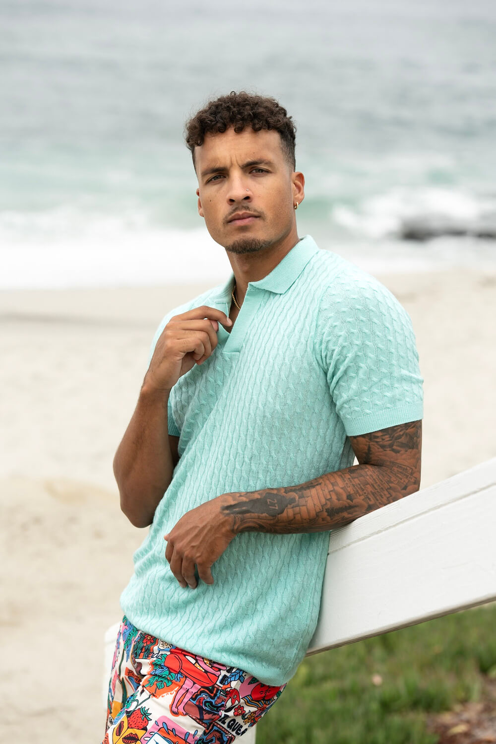 Cashmere Feel Polo Shirt | Sky Blue-thumbmail-5