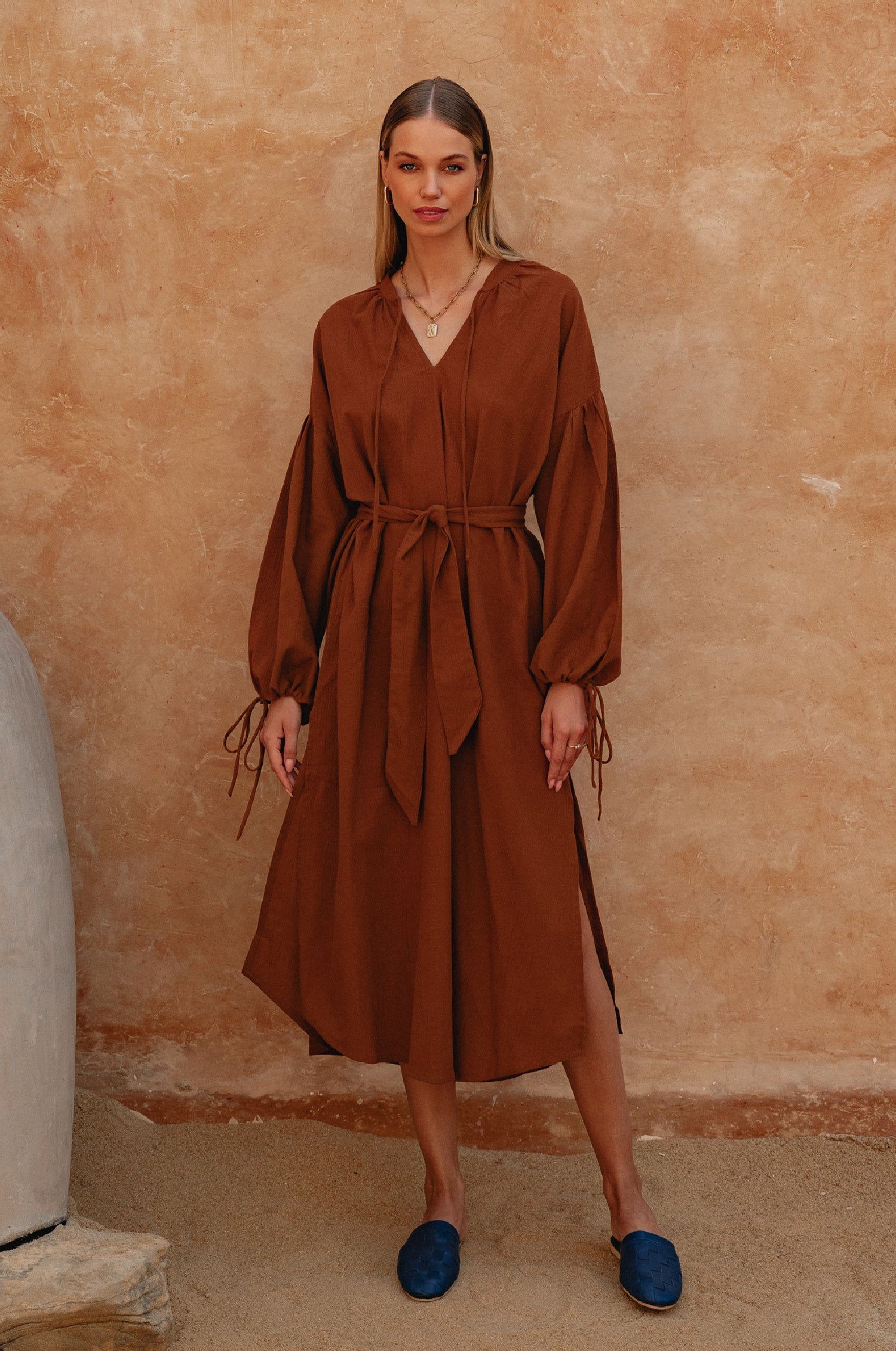 Denise Long Sleeve Linen Kimono Dress-thumbmail-9