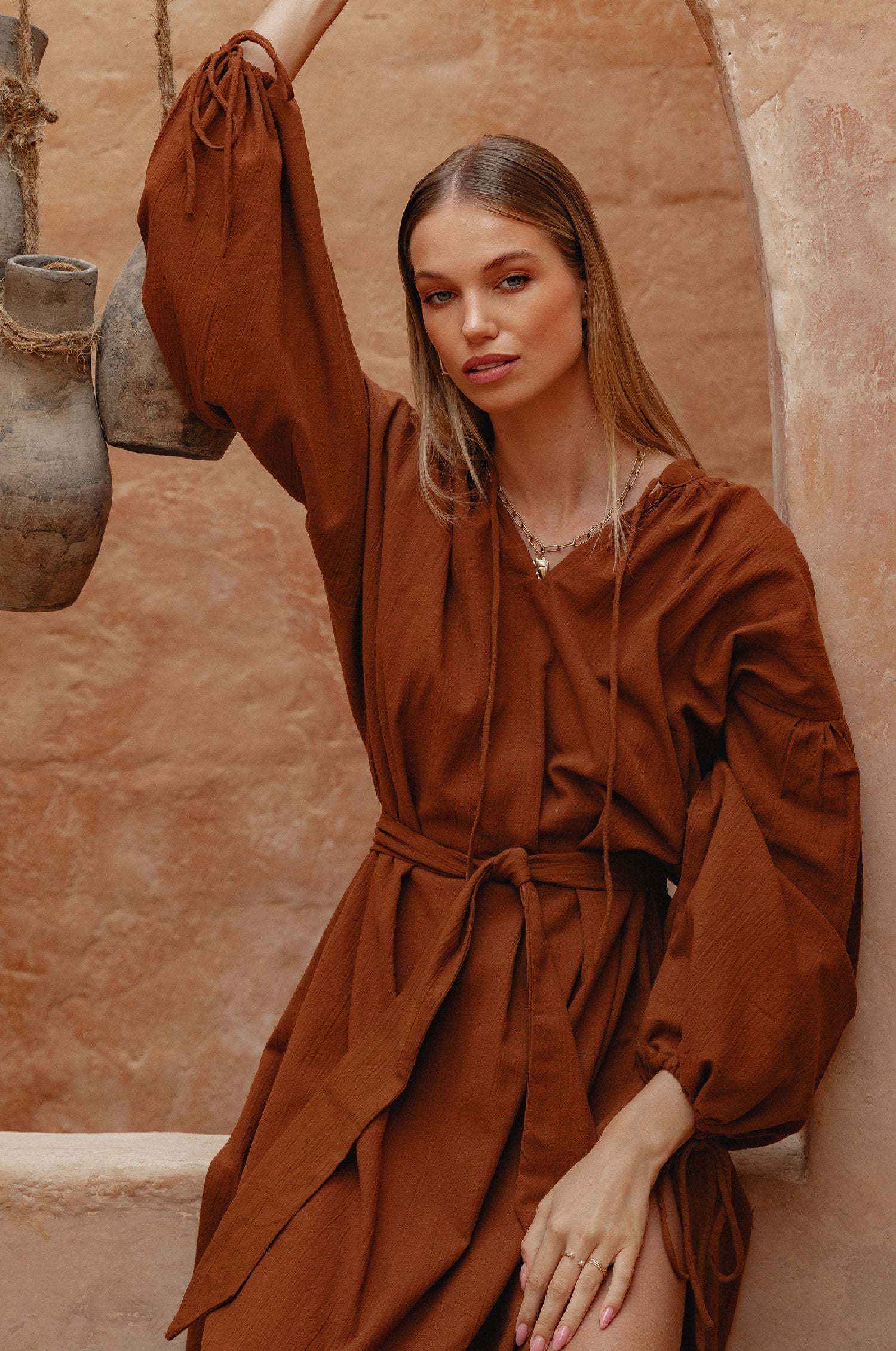 Denise Long Sleeve Linen Kimono Dress-thumbmail-8