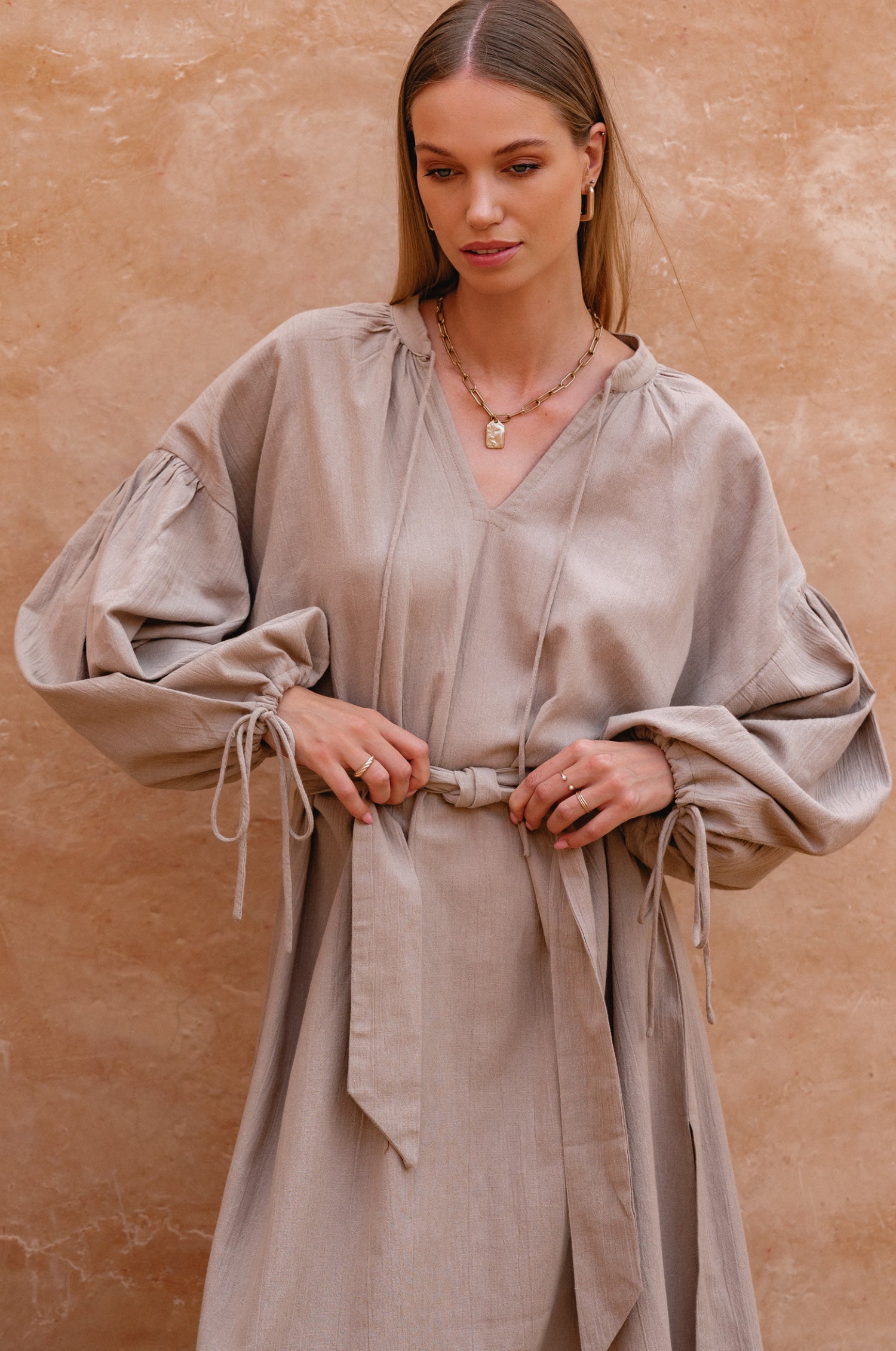 Denise Long Sleeve Linen Kimono Dress-thumbmail-5