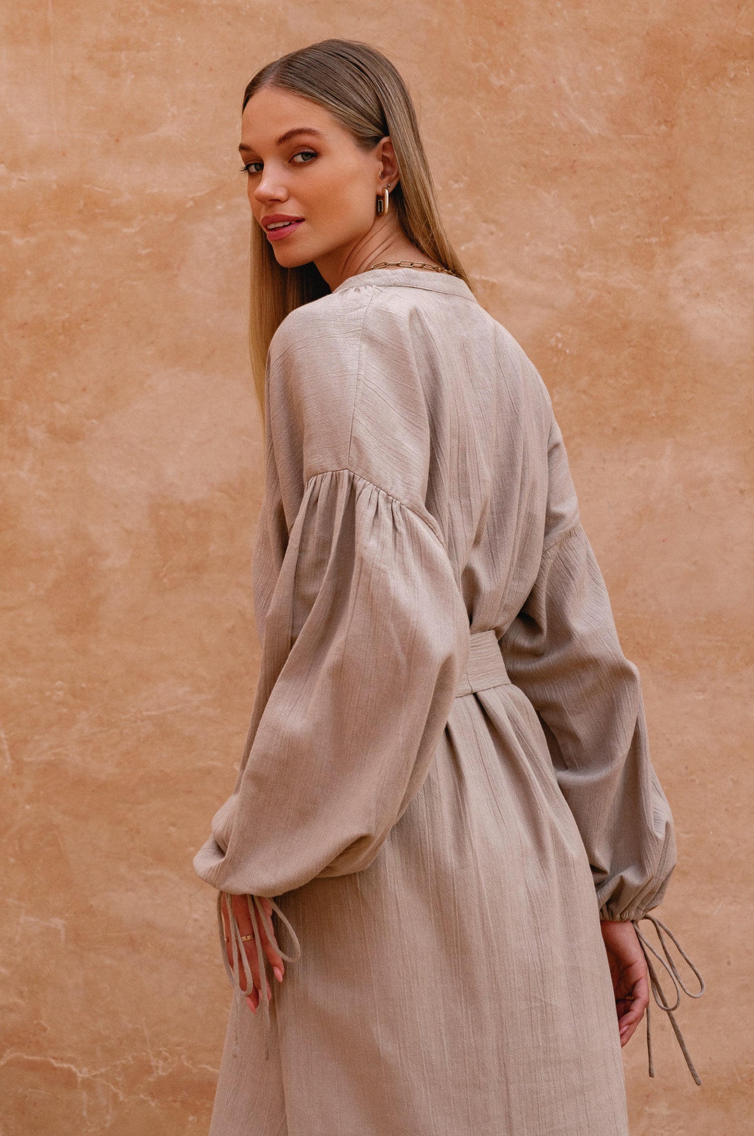 Denise Long Sleeve Linen Kimono Dress-thumbmail-2