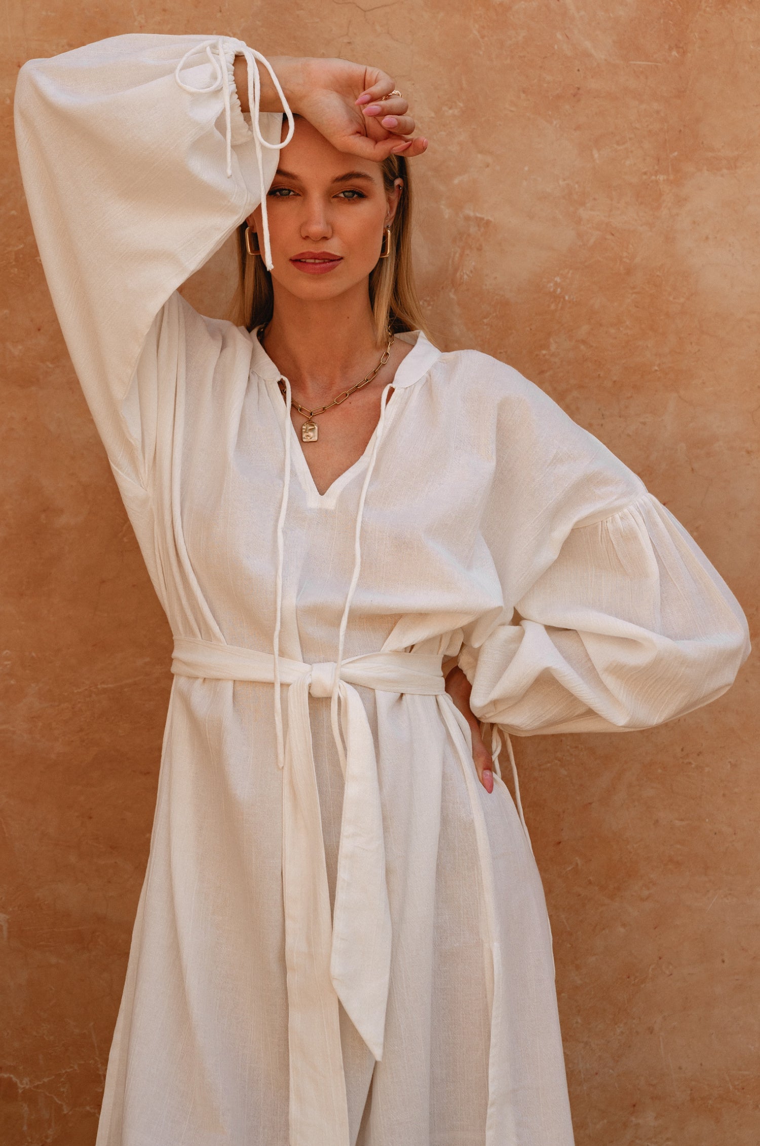 Denise Long Sleeve Linen Kimono Dress-thumbmail-5