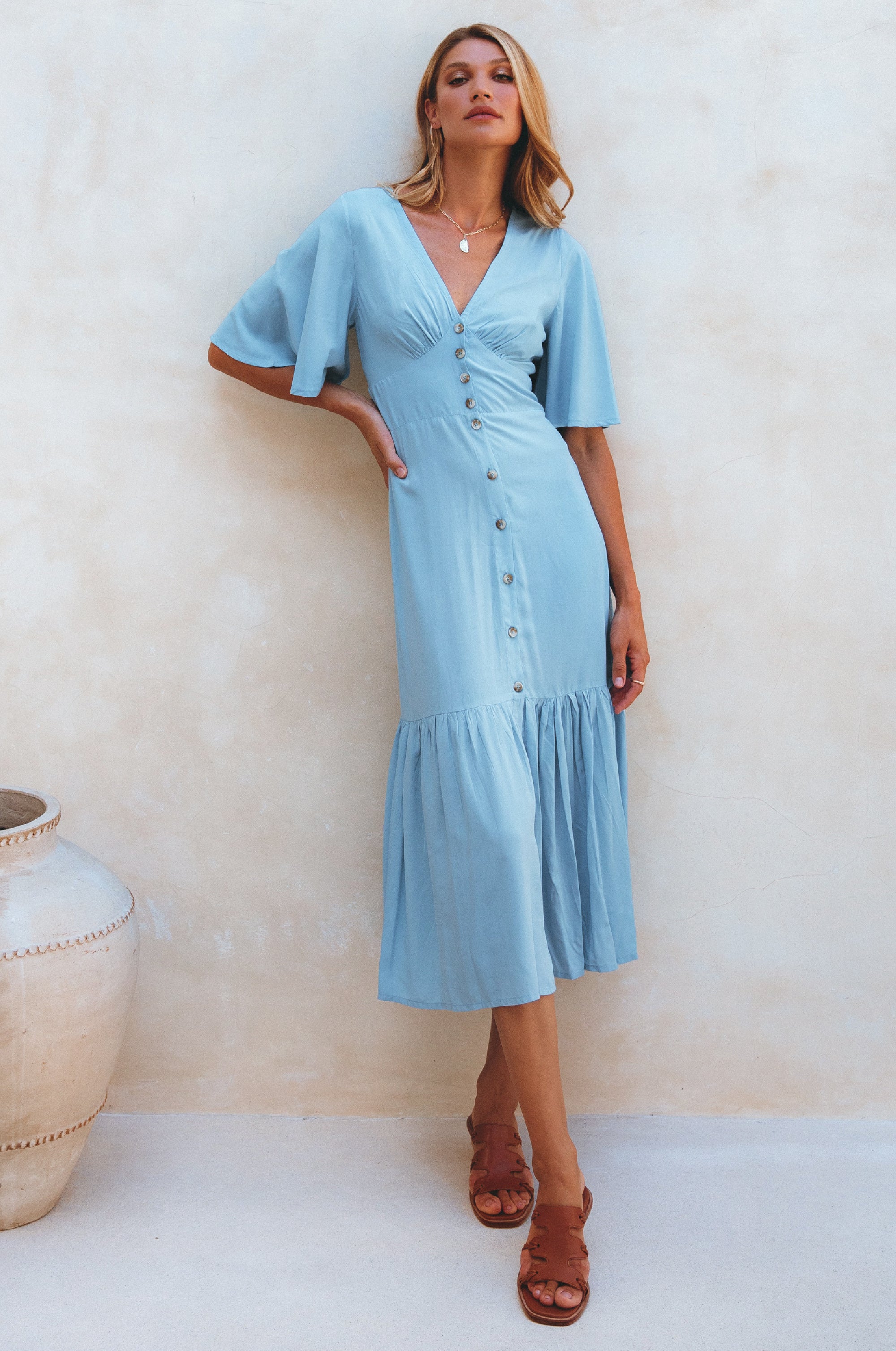 Donna Button Down Midi Dress-thumbmail-1
