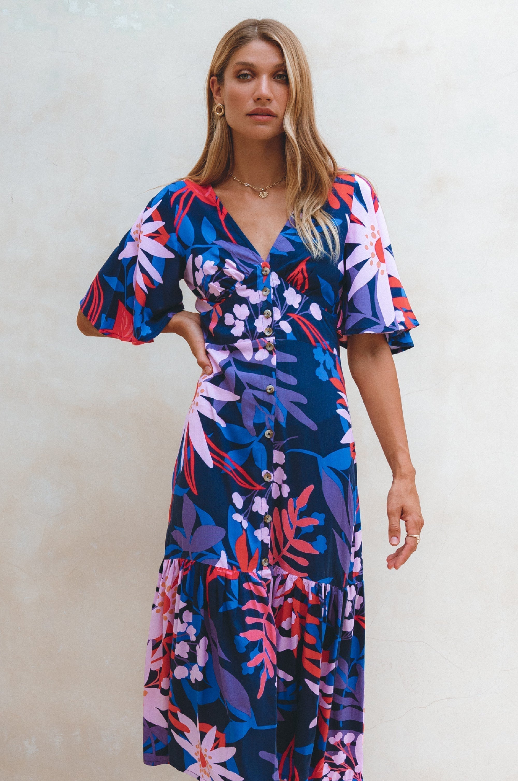 Donna Button Down Midi Dress-thumbmail-4