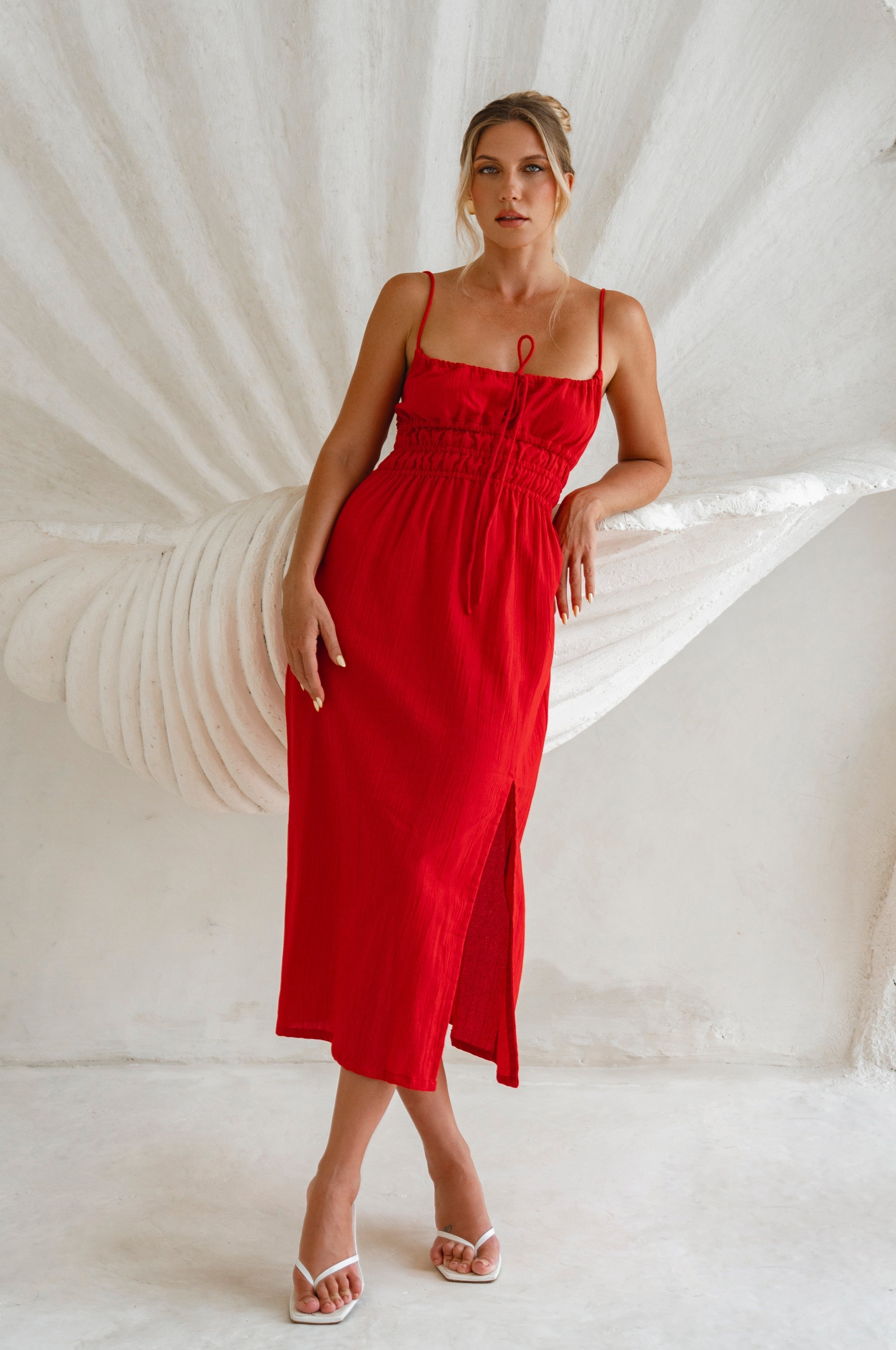 Eleanore Handcrafted Linen Midi Summer Dress-thumbmail-1