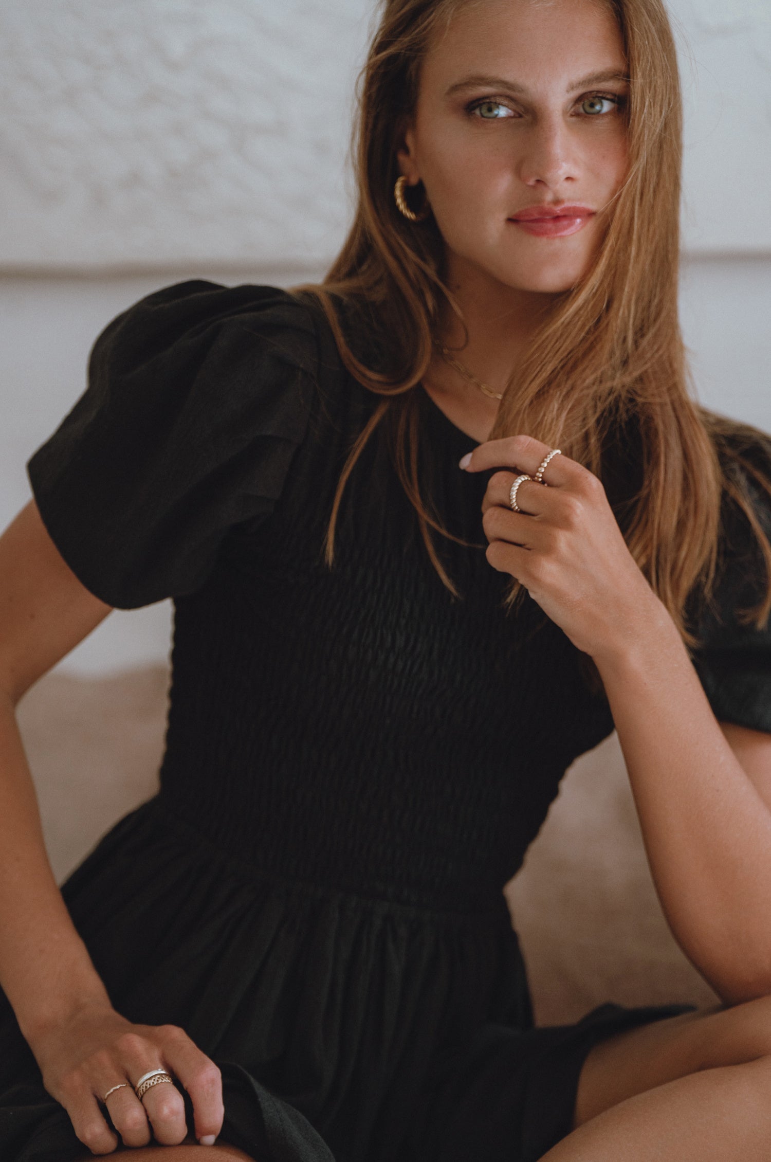 Elodie Smocked Linen Mini Dress-thumbmail-2