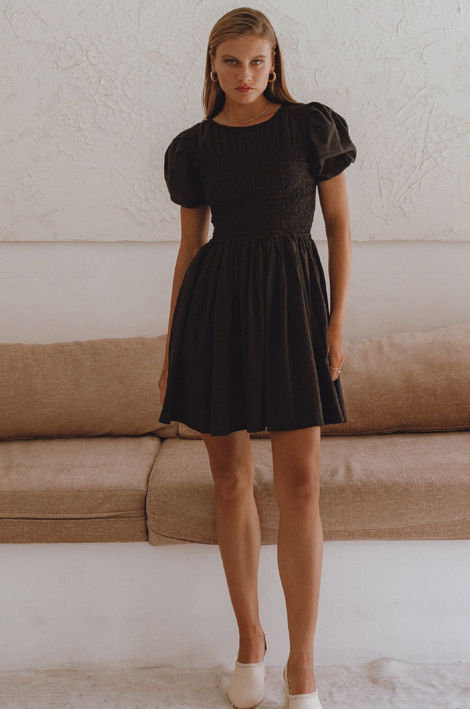 Elodie Smocked Linen Mini Dress-thumbmail-6