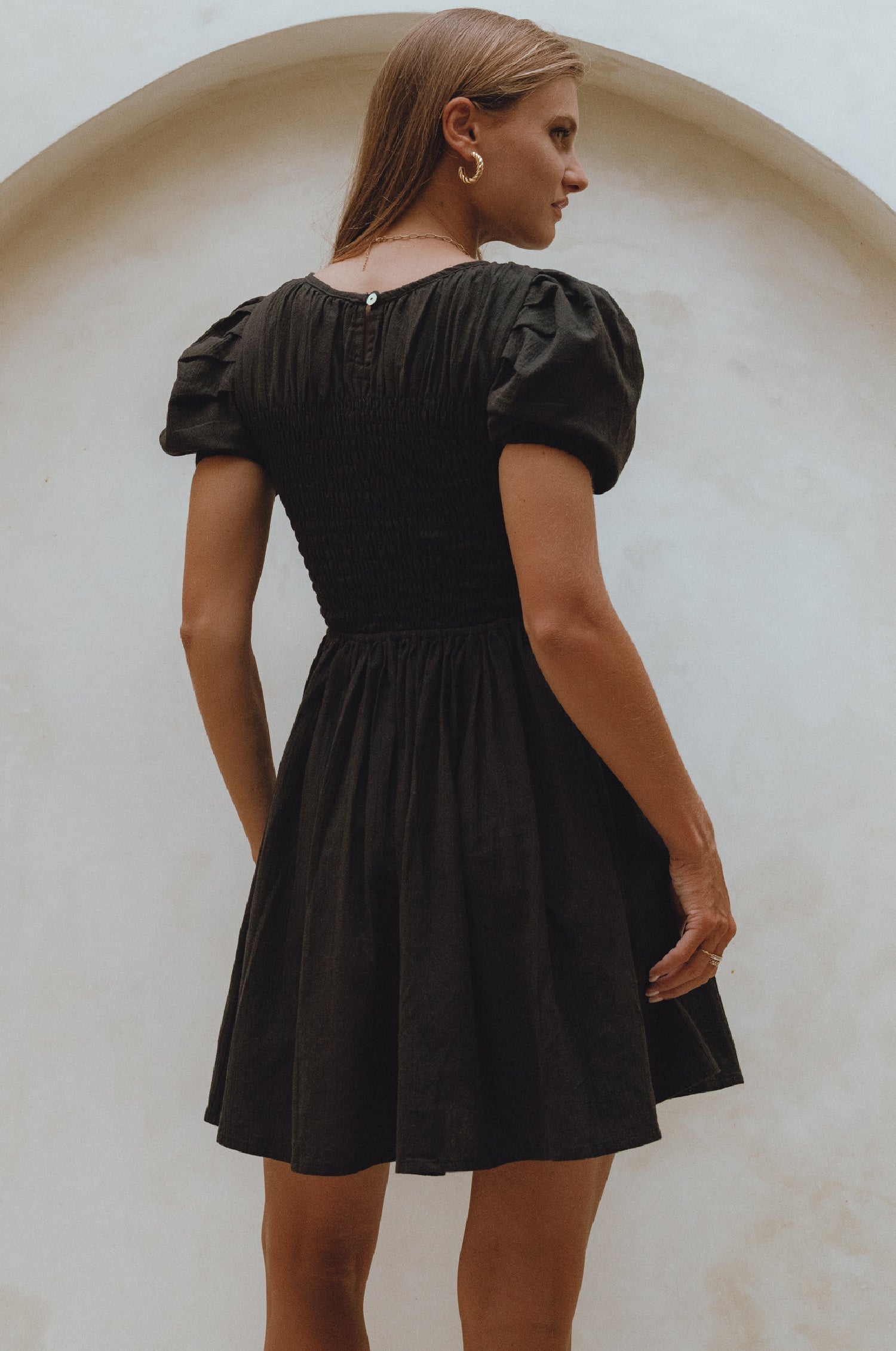 Elodie Smocked Linen Mini Dress-thumbmail-5