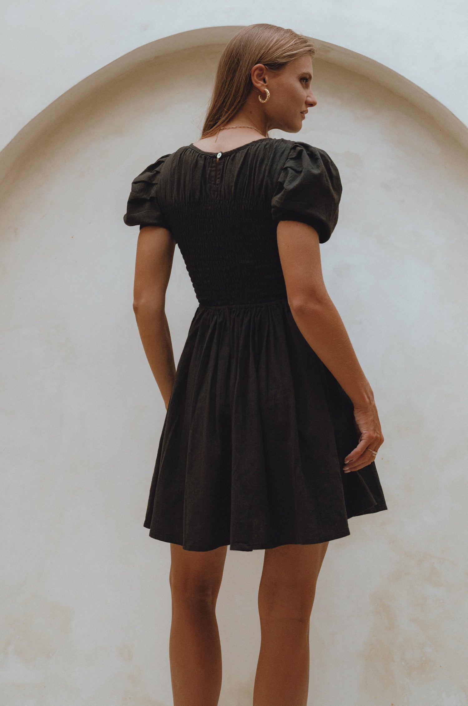Elodie Smocked Linen Mini Dress-thumbmail-1