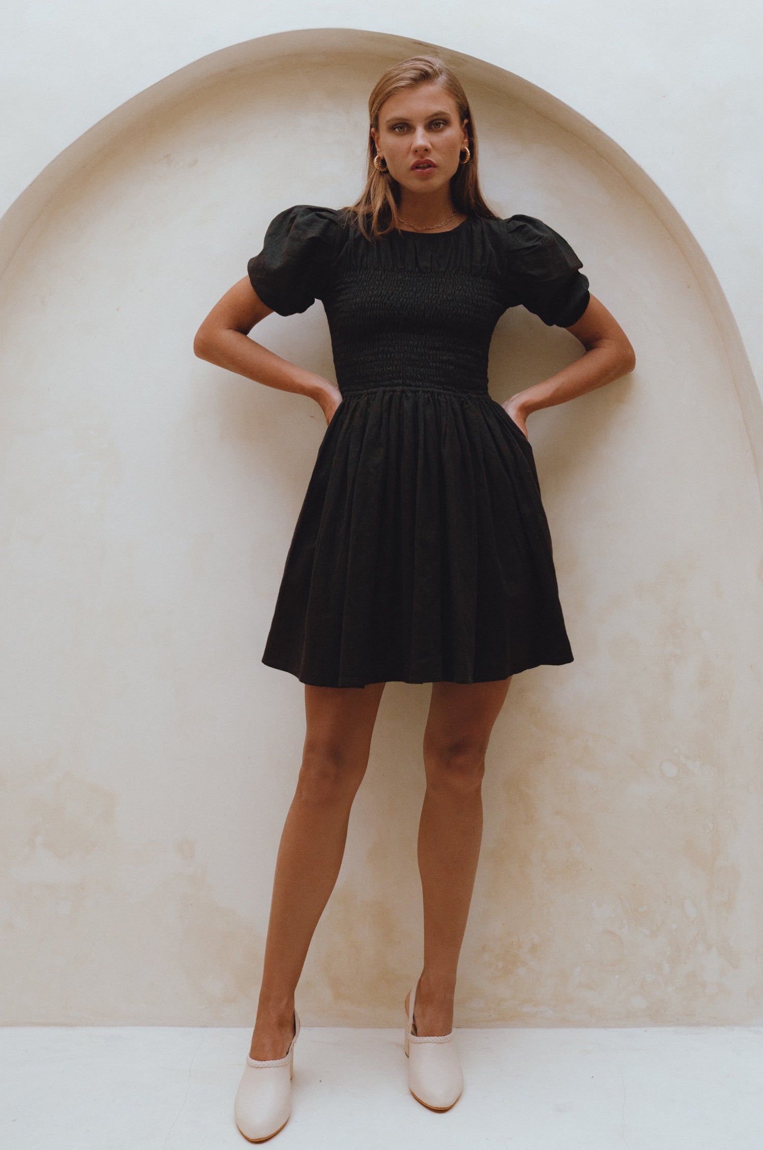 Elodie Smocked Linen Mini Dress-thumbmail-5