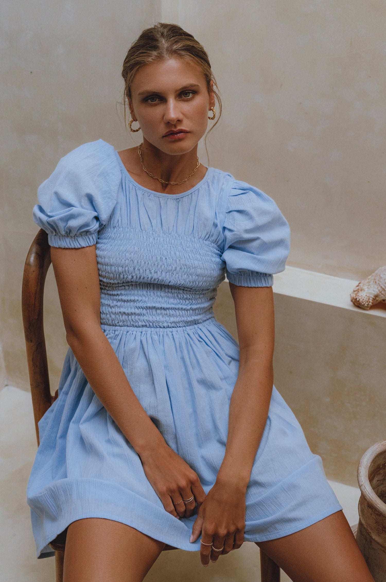 Elodie Smocked Linen Mini Dress-thumbmail-2