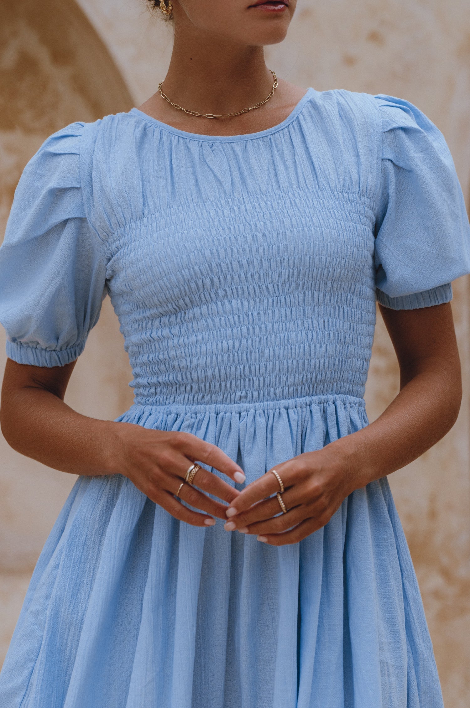 Elodie Smocked Linen Mini Dress-thumbmail-3