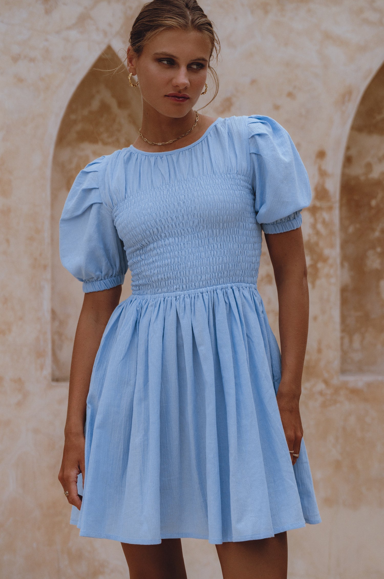 Elodie Smocked Linen Mini Dress-thumbmail-11