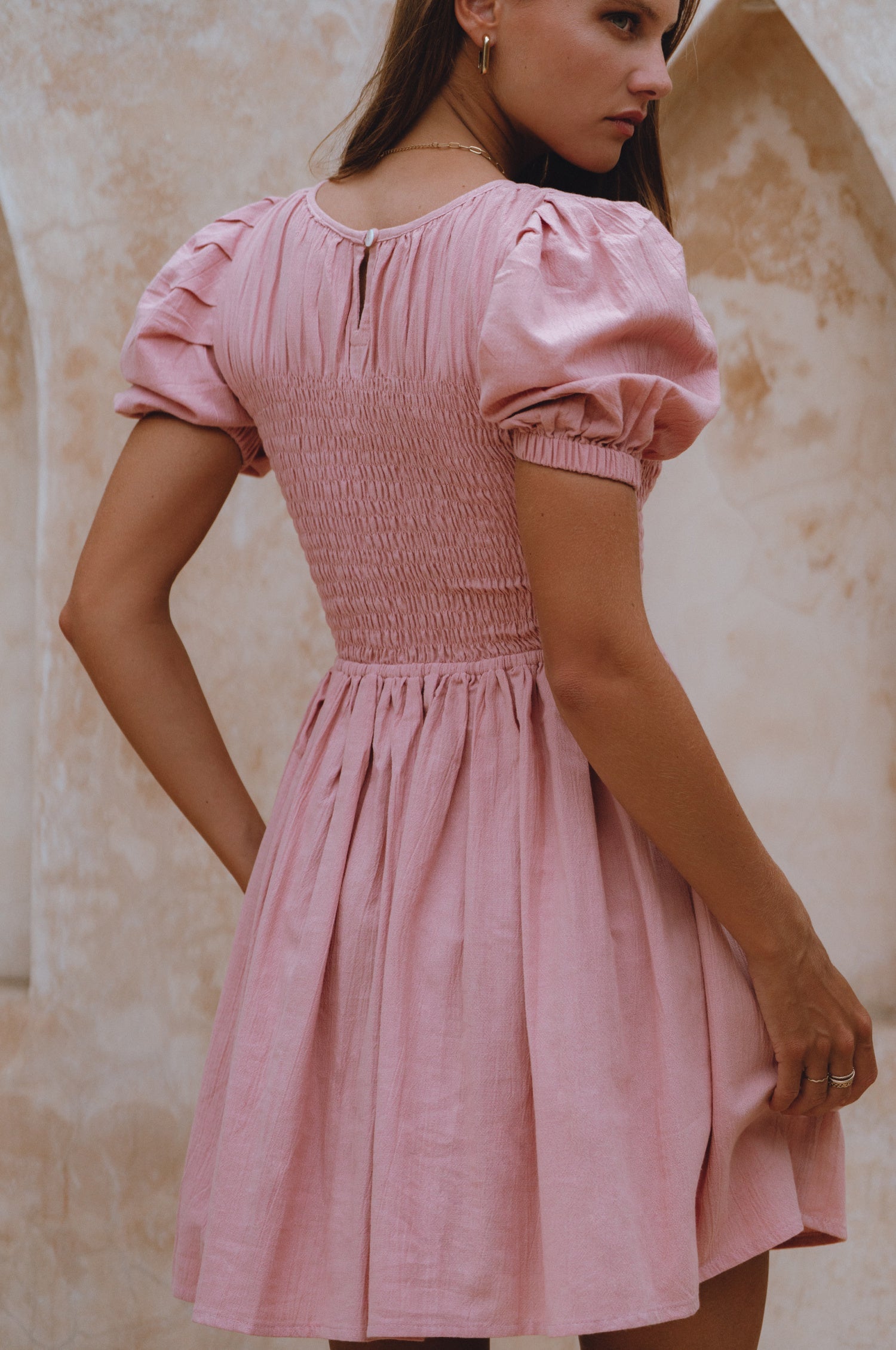Elodie Smocked Linen Mini Dress-thumbmail-7