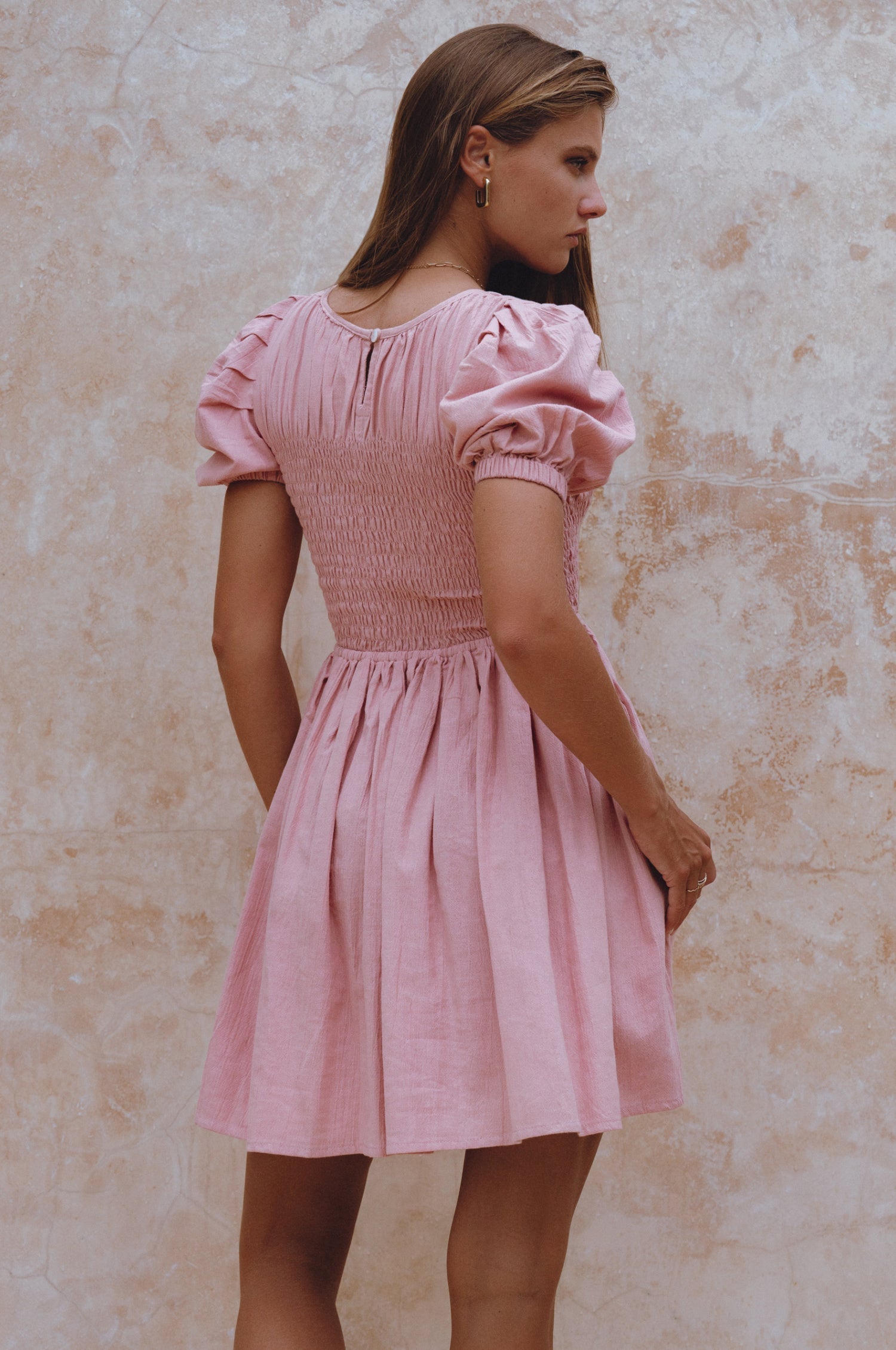 Elodie Smocked Linen Mini Dress-thumbmail-12