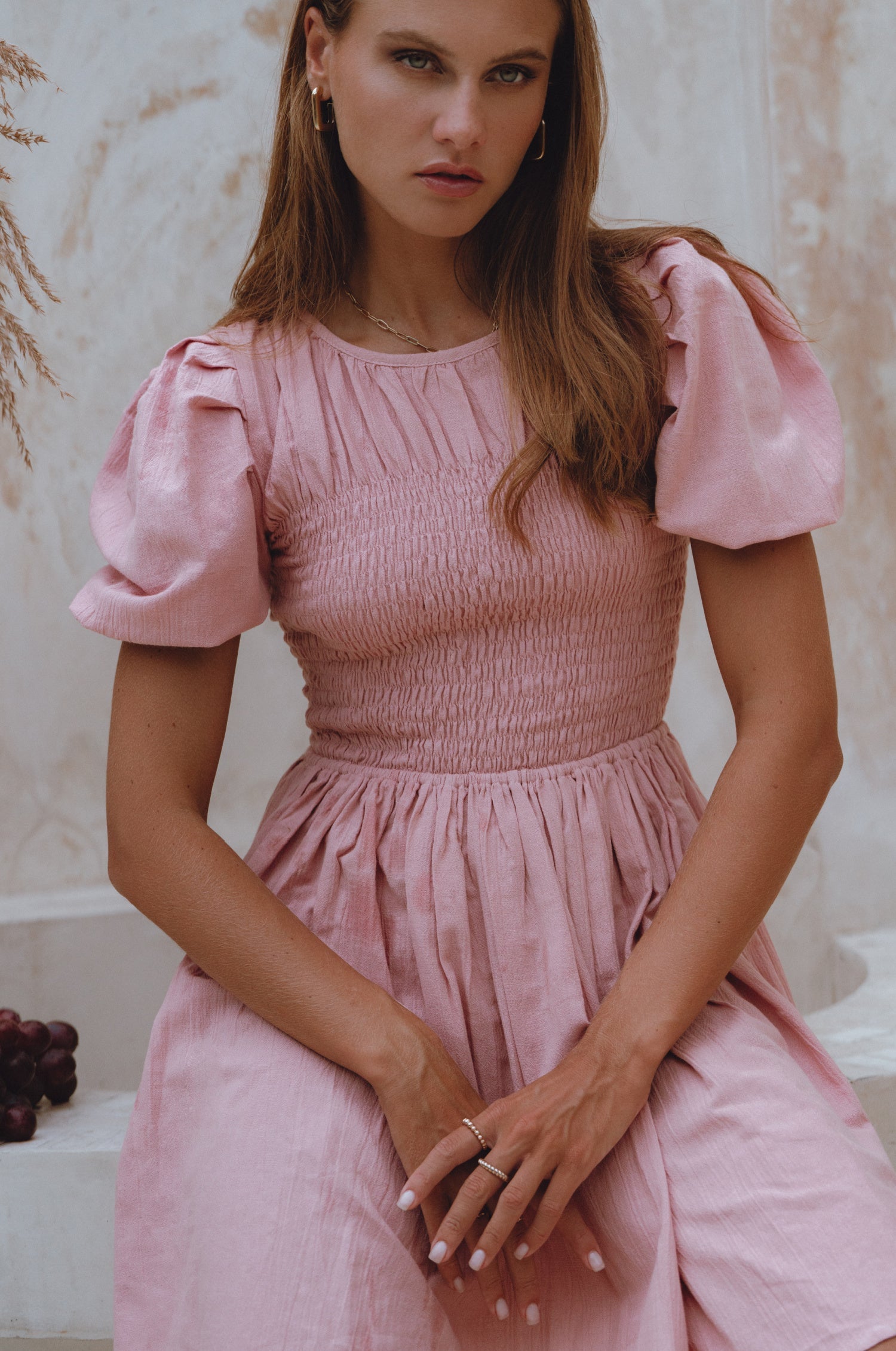Elodie Smocked Linen Mini Dress-thumbmail-3