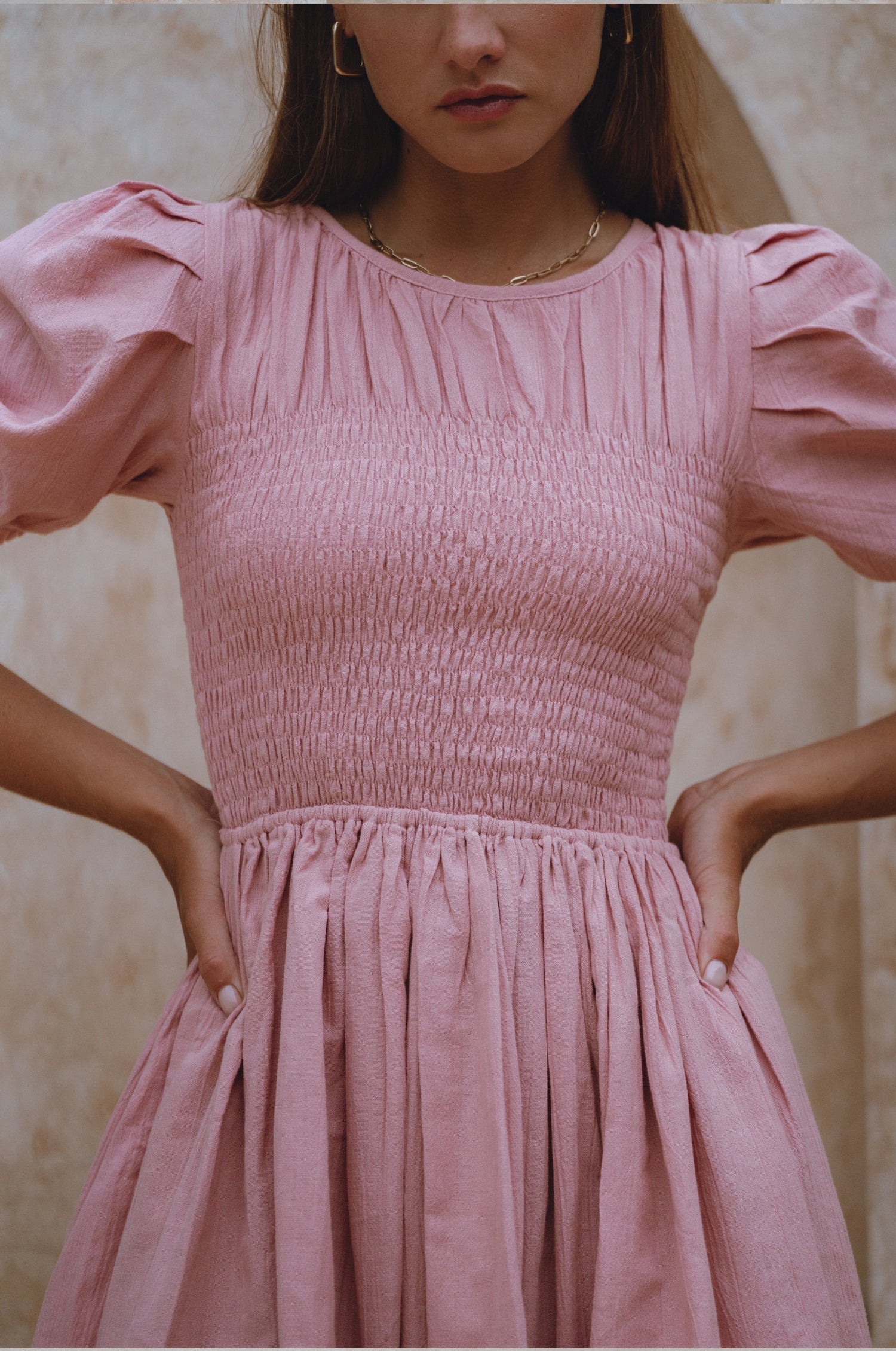 Elodie Smocked Linen Mini Dress-thumbmail-4