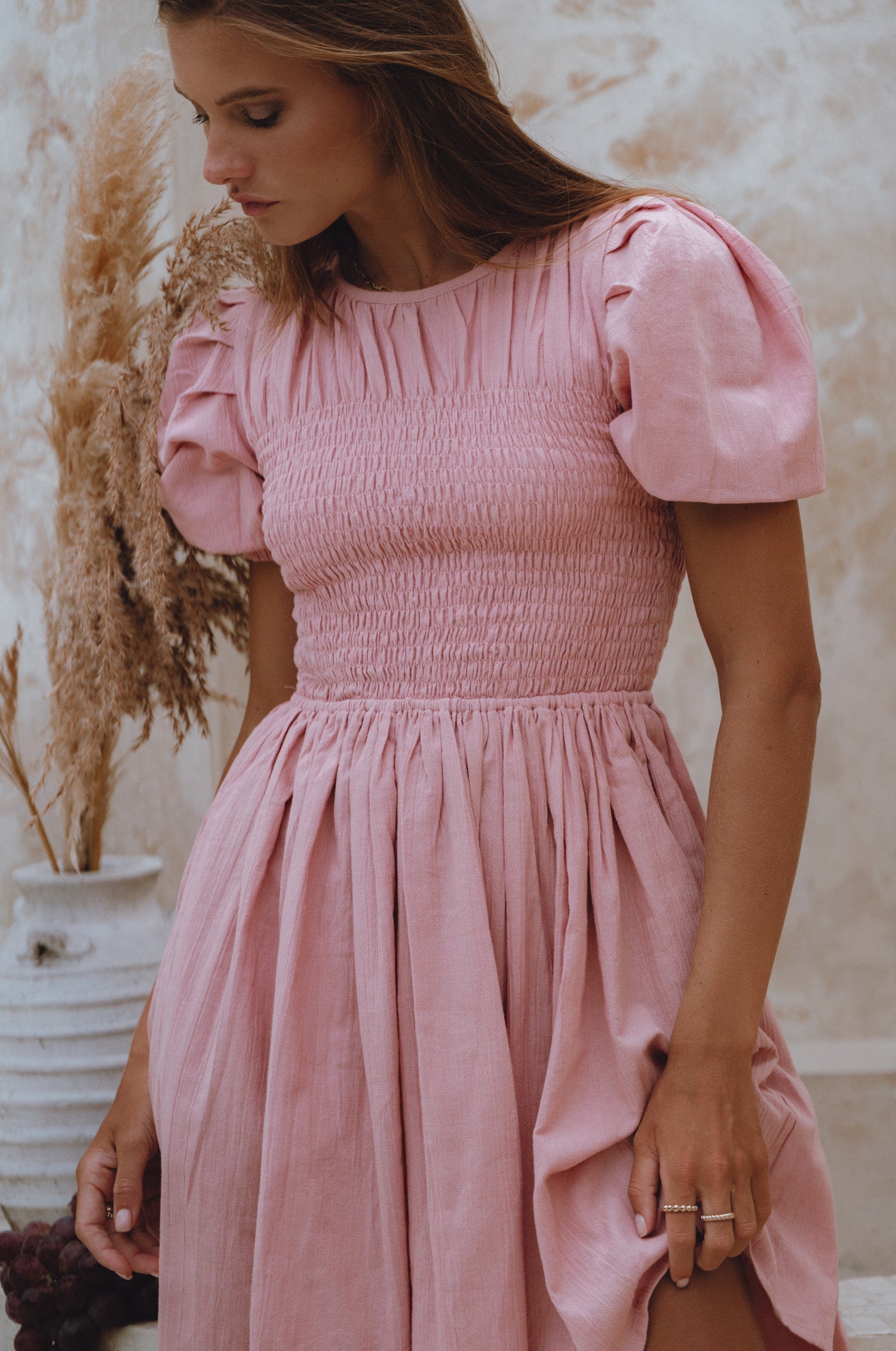 Elodie Smocked Linen Mini Dress-thumbmail-12
